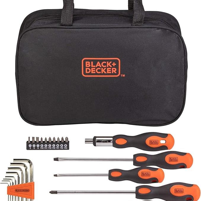 BLACK+DECKER™ 20-Piece Screwdriver Set with Storage Bag - Professional Hand Tools for Home Repair, DIY Projects & Electronics Assembly