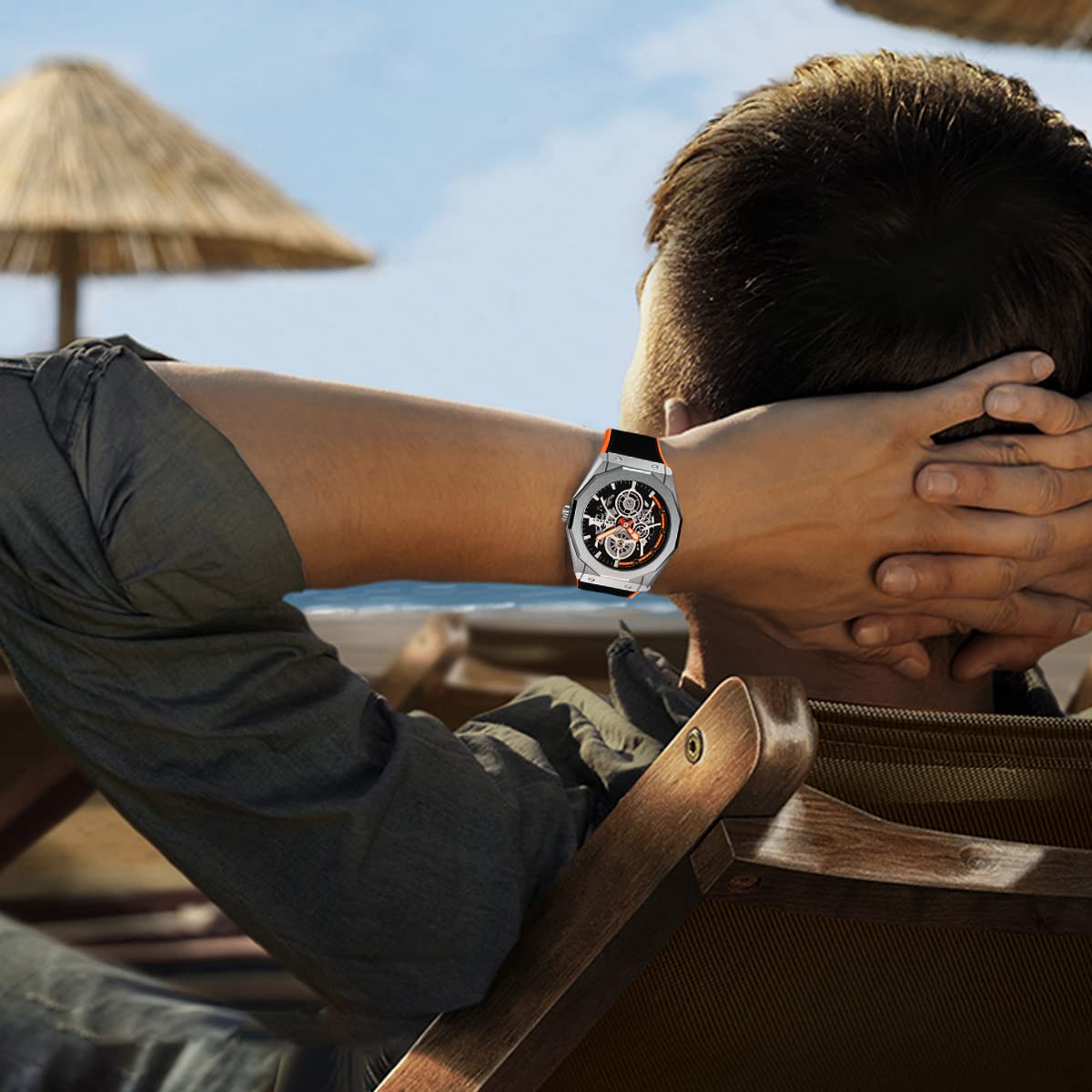 Automatic Skeleton Watch for Men - Stainless Steel, Sapphire Crystal, 100M Waterproof - Perfect for Diving & Luxury Fashion
