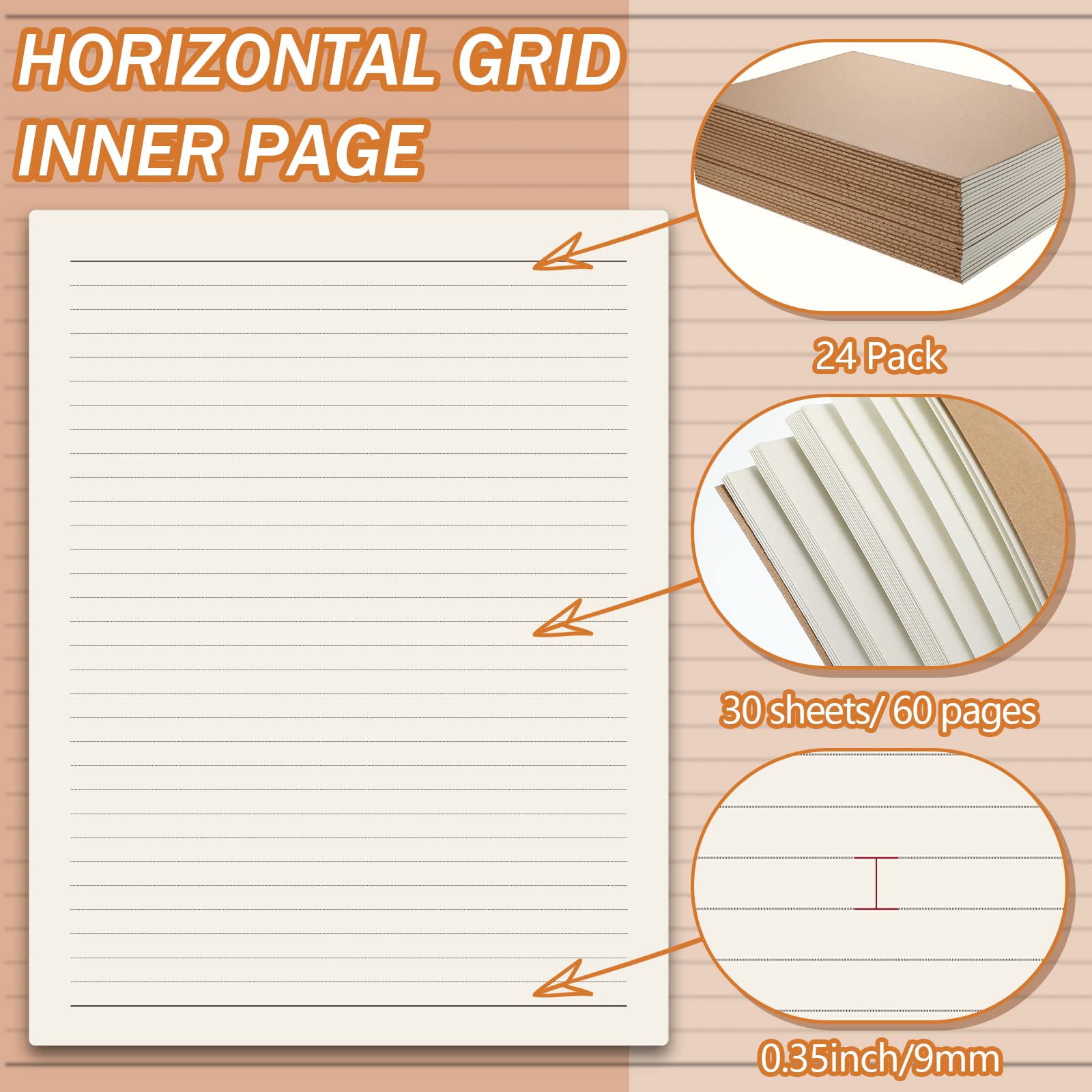 Lincia 24 Pack Large Kraft Notebooks Bulk - 8.5 x 11 Inch College Ruled A4 Notebooks for Office, School & Journaling - 60 Pages Per Notebook - Perfect for Note Taking, Planning & Creative Writing