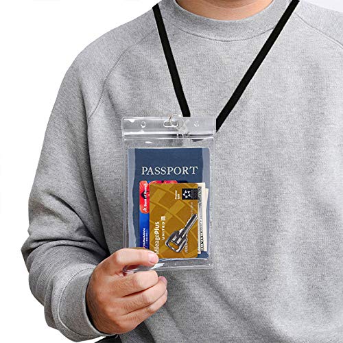 Passport & ID Badge Holder with Lanyard - 2 Pack Black for Cruise & Travel