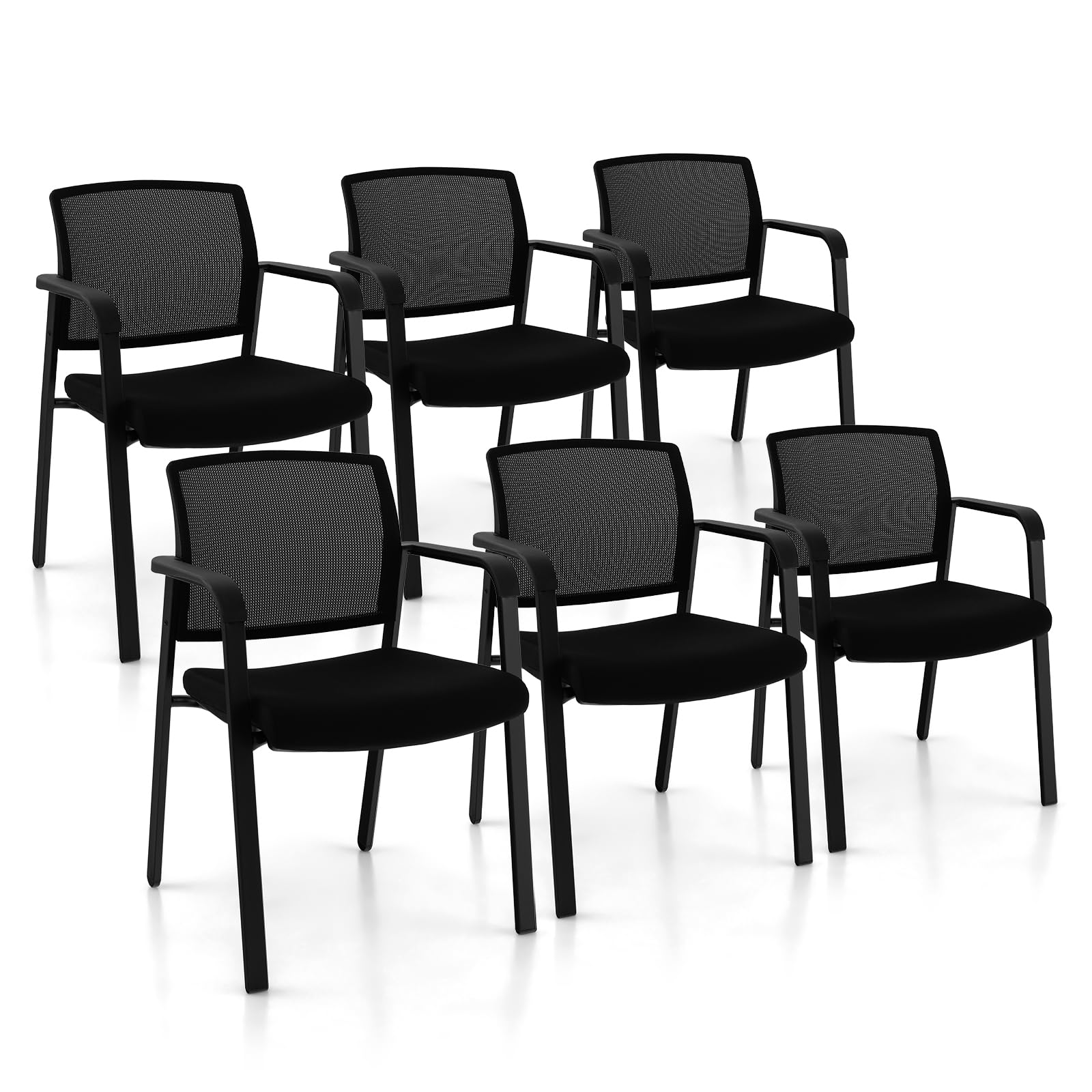 Giantex 6-Pack Reception Room Chairs Set - Stackable Mesh Back Office Chairs with Padded Seat & Metal Frame, Armrests, No Wheels - Perfect for Waiting Rooms, Lobbies, Guest Seating & Conference Areas