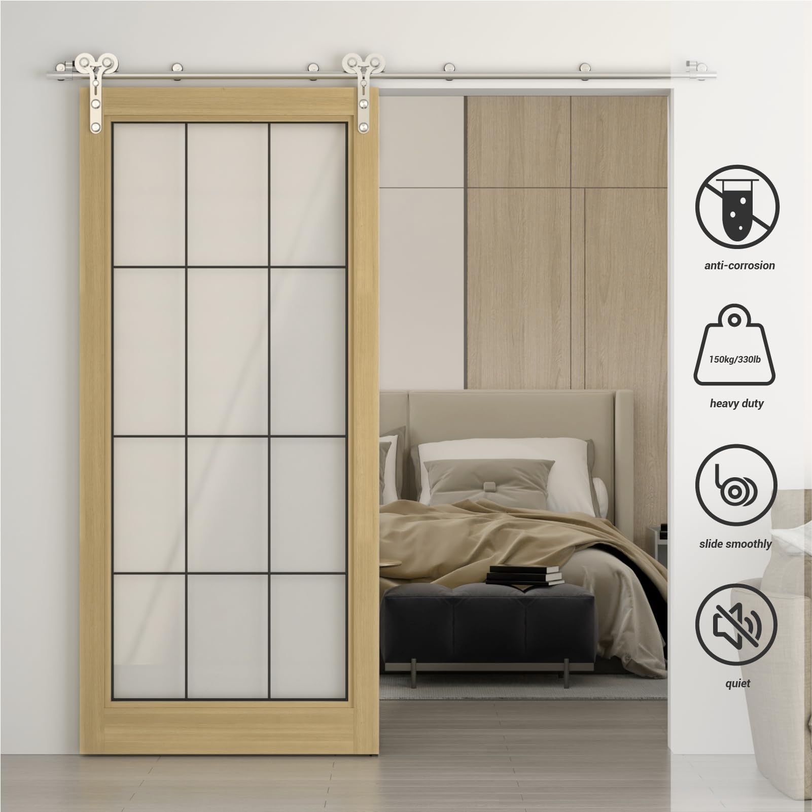 6FT Sliding Barn Door Hardware Kit - Stainless Steel Track for Single Door (36