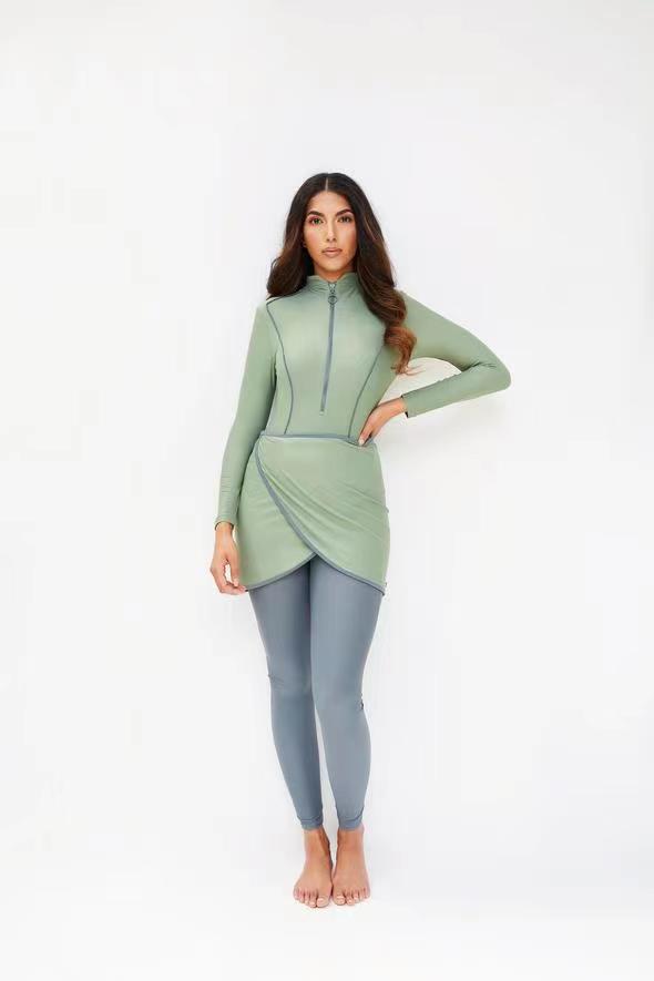 Pastel Green Modest Swimsuit for Women - High Coverage One Piece Bathing Suit with UPF 50+ Protection - Perfect for Beach, Pool, and Summer Vacation