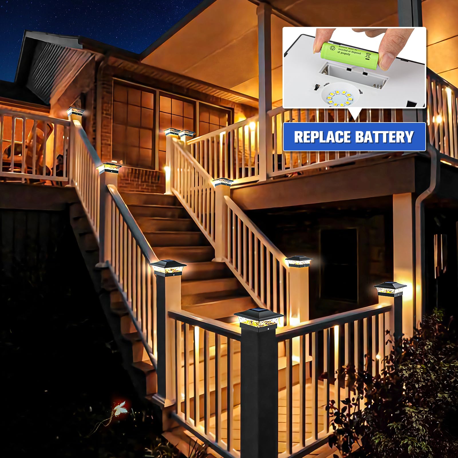 VOLISUN 12 Pack Solar Post Cap Lights for Outdoor 4x4 & 6x6 Wooden/Vinyl Fences - Waterproof Warm White LED with 2 Lighting Modes, ABS Shell Lens - Perfect for Patio, Garden, Deck, Pathway & Backyard Lighting