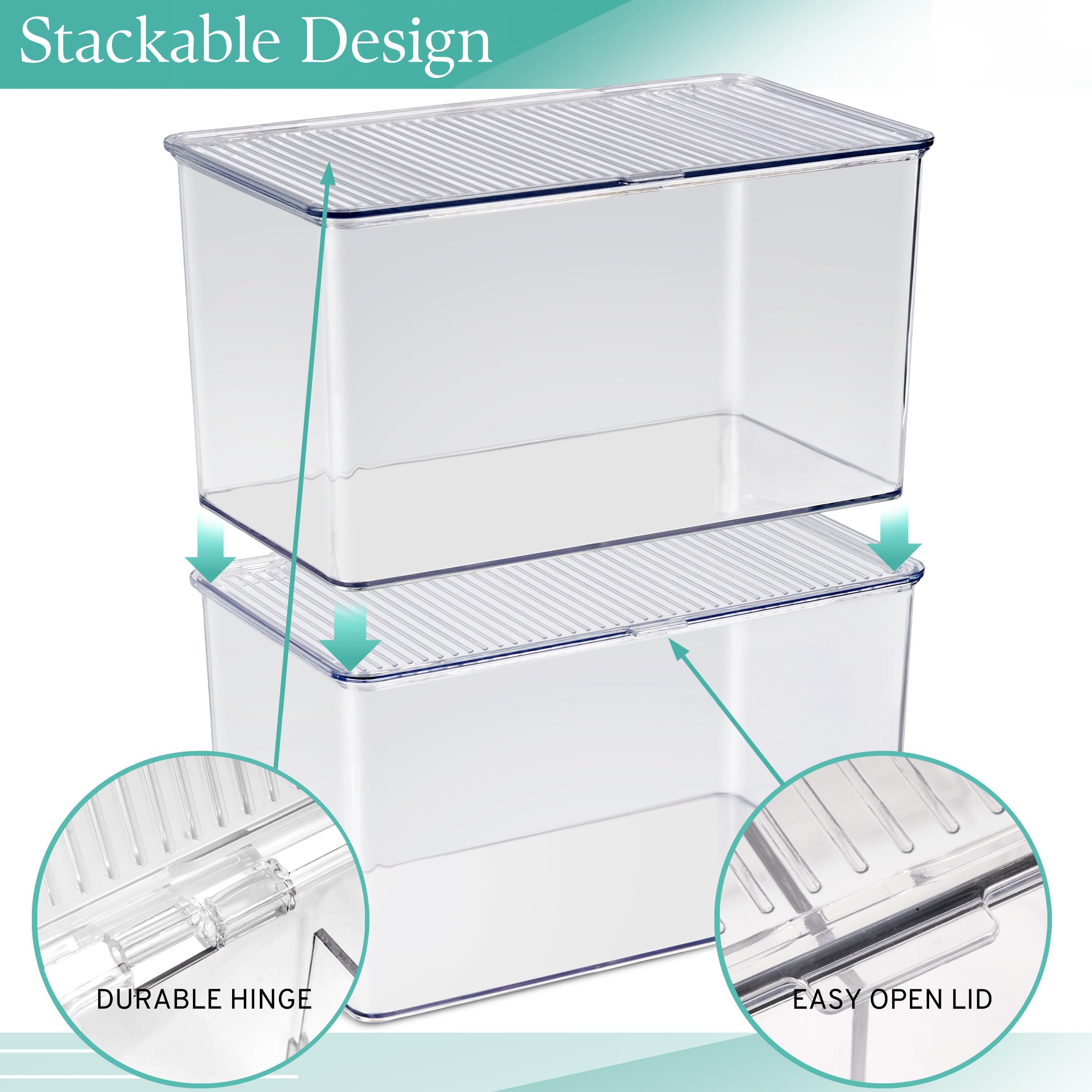 Sorbus Durable Plastic Storage Bins with Lids - Stackable Refrigerator & Pantry Organizer Bins - Multipurpose Kitchen Cabinet Storage Containers - Lightweight Home Organization Solution (2-Pack) - Perfect for Food Storage, Office Supplies & Toy Organization
