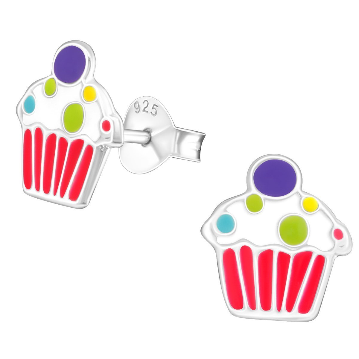 Sterling Silver Cupcake Stud Earrings for Kids - Cute Birthday Party Gifts for Girls & Toddlers