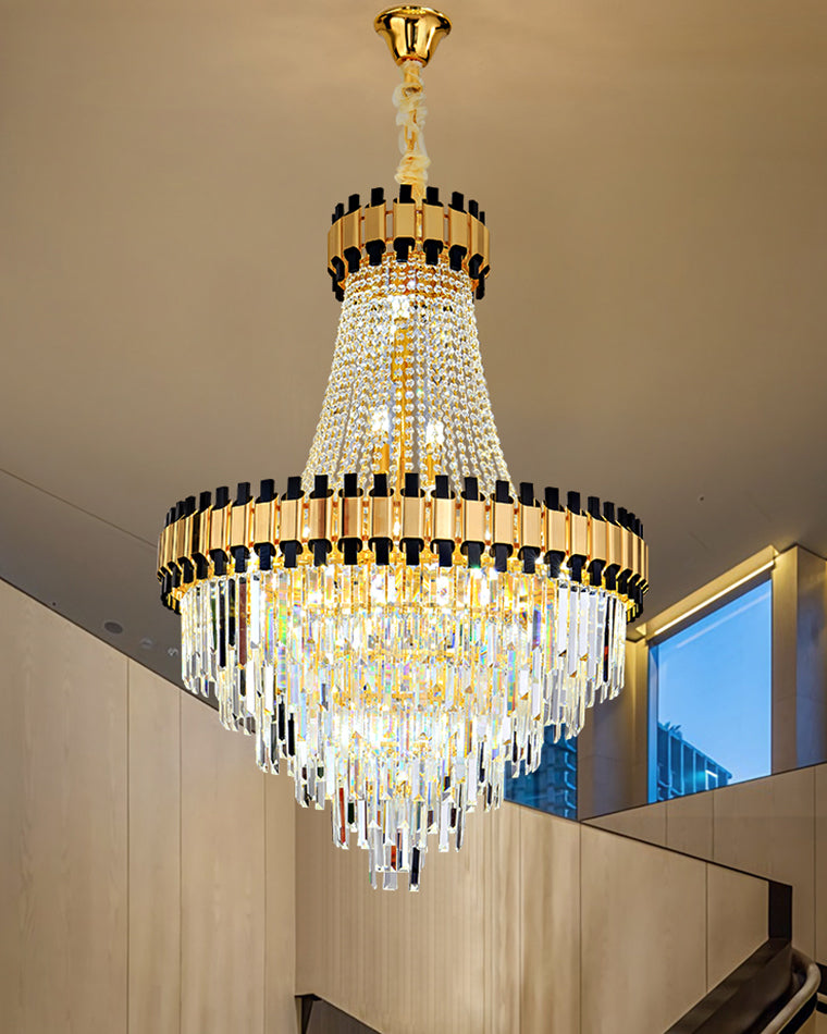 Merlin Tiered Gold Crystal Chandelier - Elegant Luxury Ceiling Light Fixture for Dining Room, Living Room & Bedroom Decoration