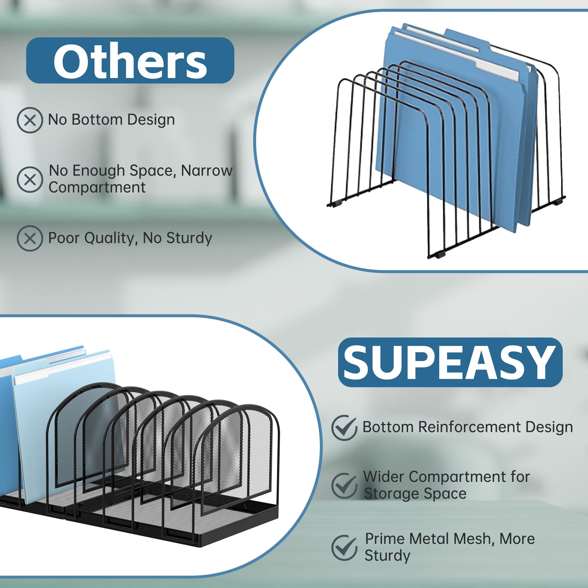 SUPEASY 9-Section Mesh File Organizer for Desk - Upright Document Holder, Office File Sorter & Desk Organizer for Home, School, Office - Perfect for Bills, Papers, Folders & Mail Organization (Black)