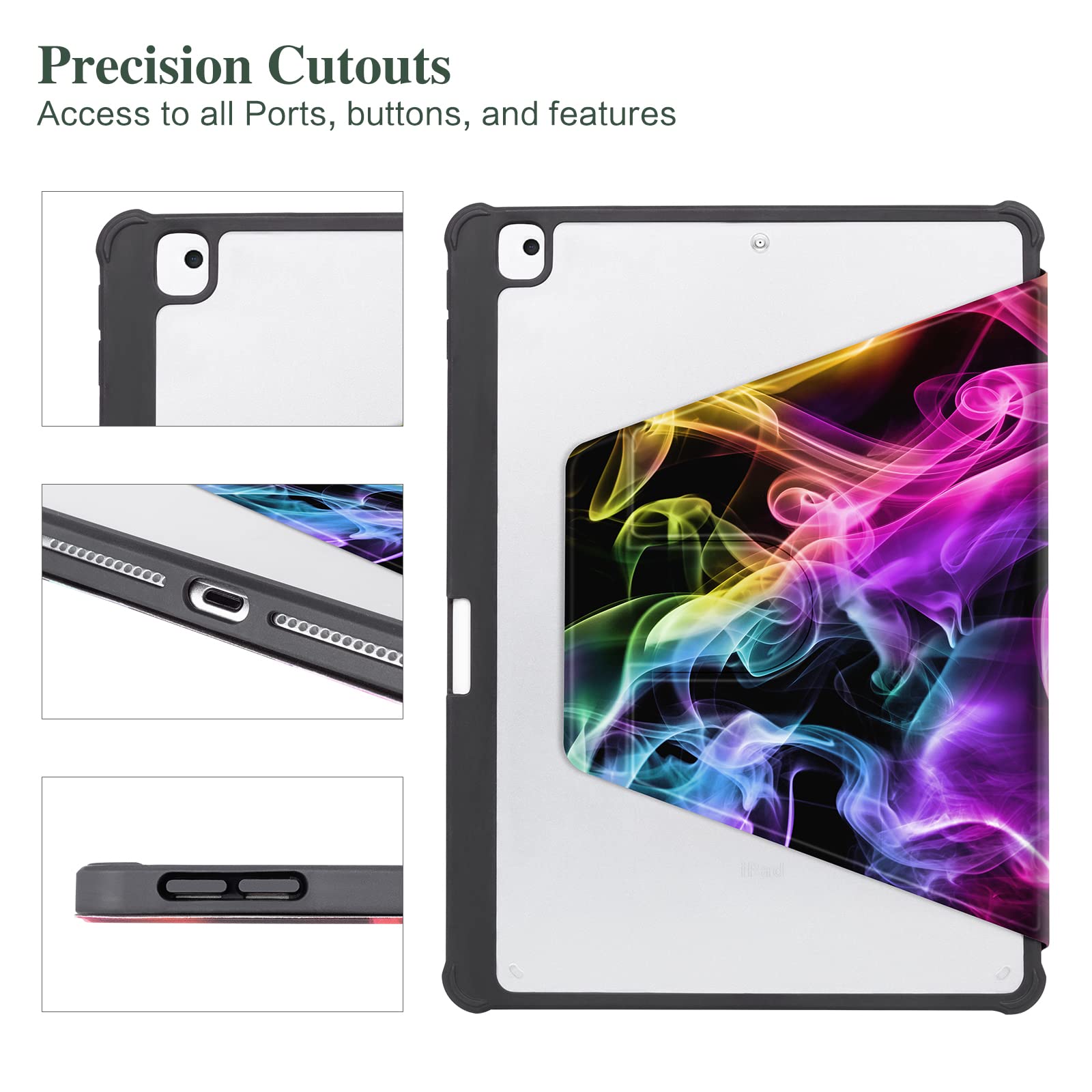 Vimorco iPad 9th/8th/7th Generation Case 10.2 inch 2021/2020/2019 & iPad Pro 10.5 inch 2017 / iPad Air 3rd Generation 2019 Protective Cover - 360° Rotating Stand with Apple Pencil Holder, Multi-Angle Viewing & Shockproof Design - Perfect for Work, Study & Entertainment (Smoke)