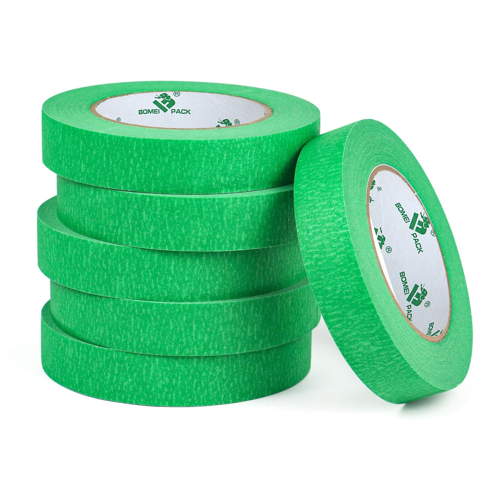 BOMEI PACK 24mm x 55yds Green Masking Tape - 6 Rolls of High-Quality Painters Tape for Walls, Wood, DIY Projects | Perfect for Home Painting, Crafting & Automotive Use