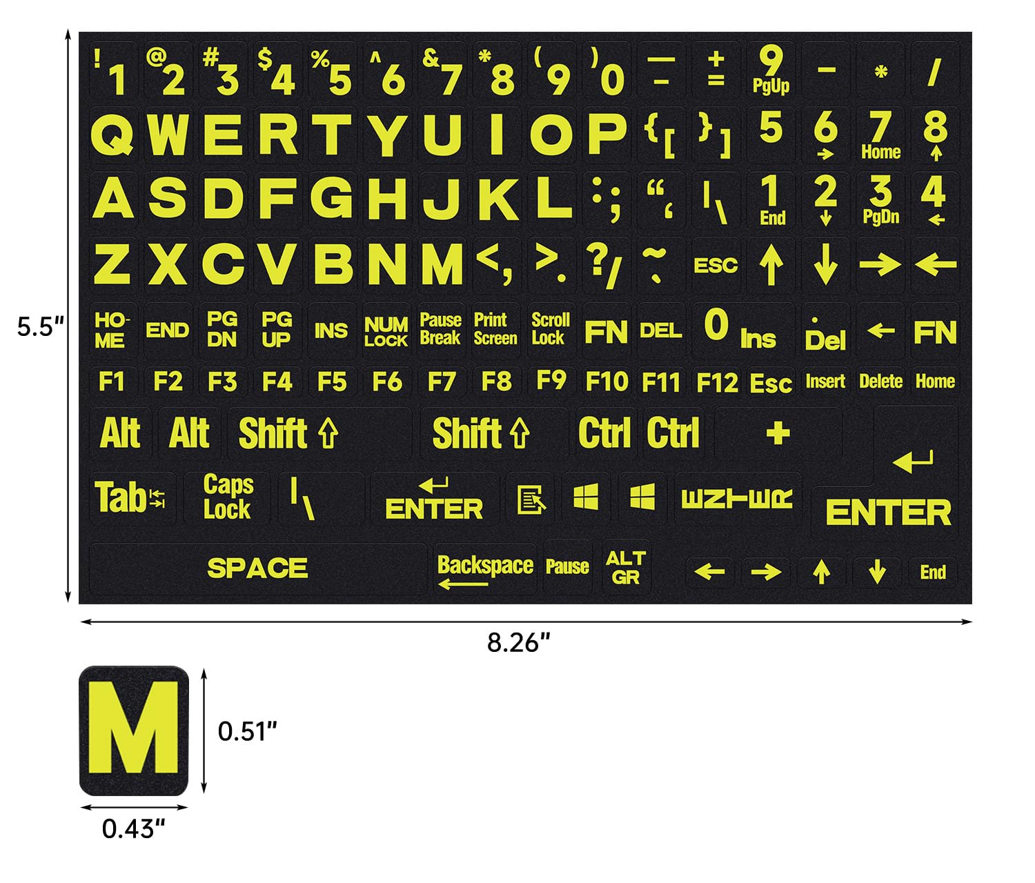 2PCS English Keyboard Stickers - Large Letters for Laptop PC (Black/Green) for Office & Gaming