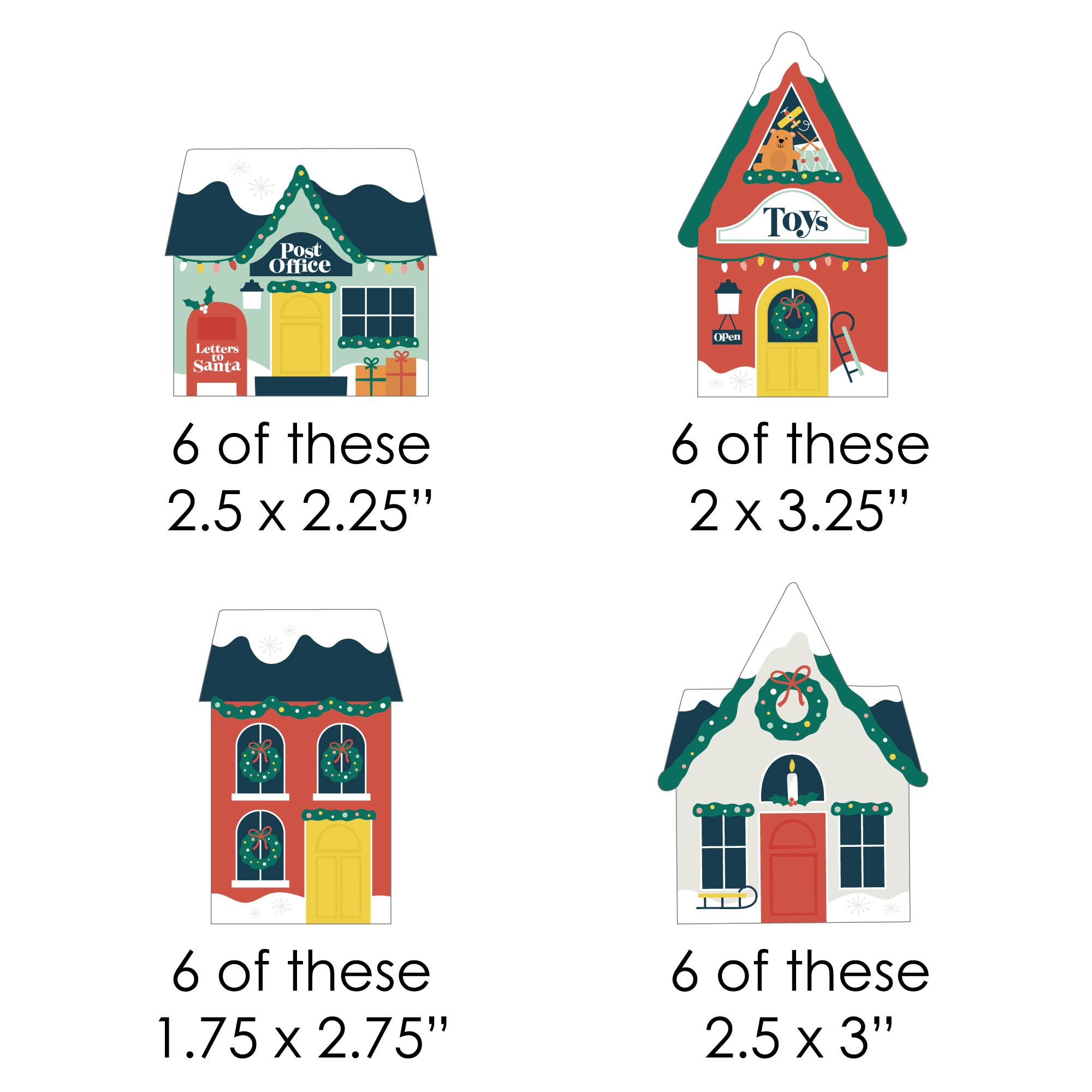 Big Dot of Happiness Christmas Village DIY Holiday Winter Houses Cut-Outs - 24 Count for Home Decor, Party Favors & Seasonal Crafts