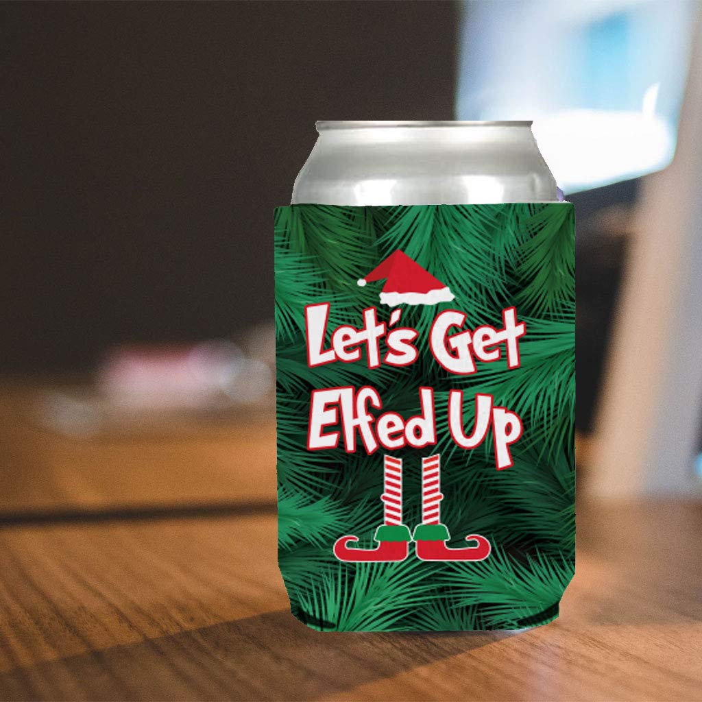 Custom Christmas Can Cooler - Personalized 'Let's Get Elfed Up' Insulated Beer Koozies (6-Pack) for Holiday Parties & Gifts