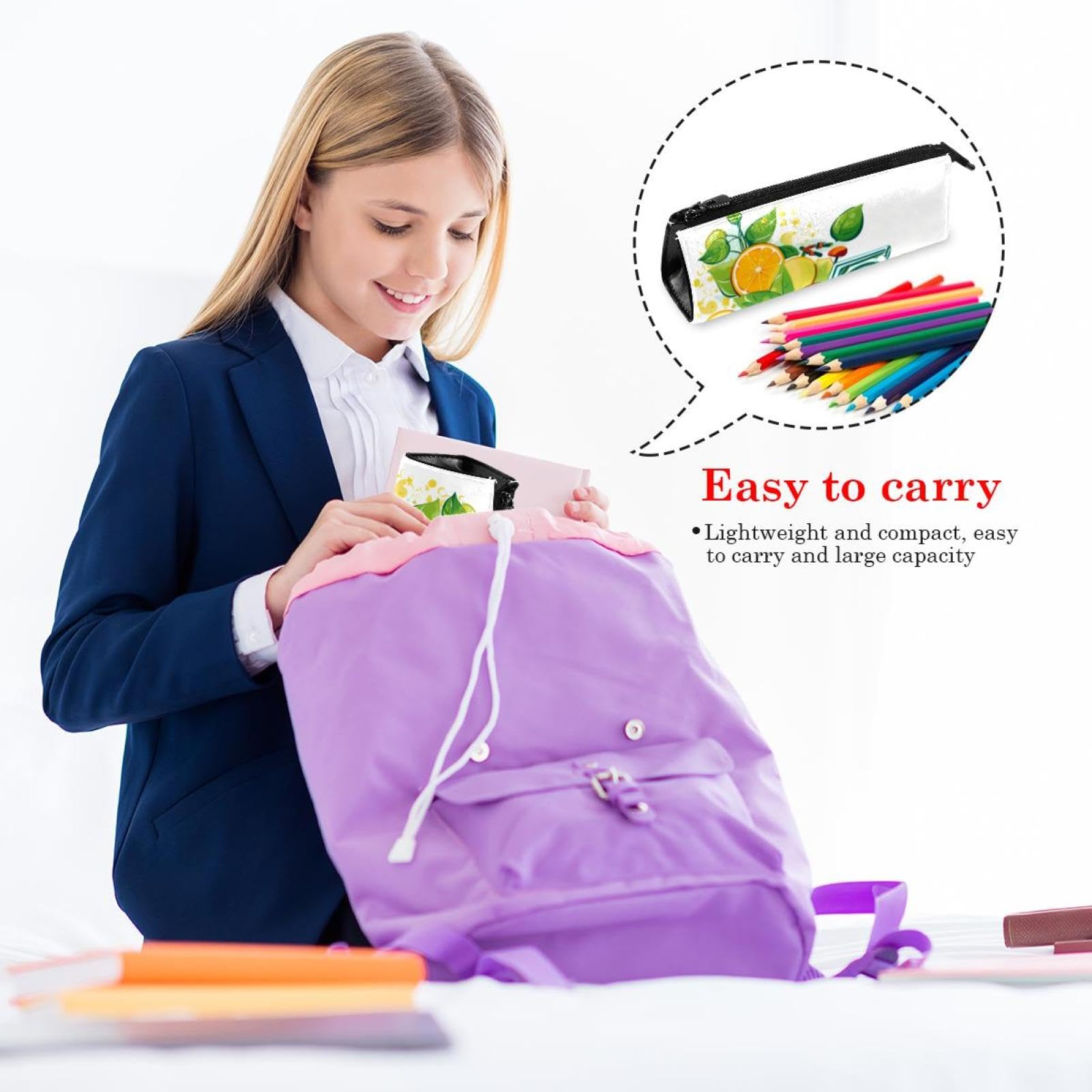 Colorful Pencil Case Pouch for School & Office - Durable Pen Holder with Bike Wheels Lemon & Orange Design - Perfect for Students, Artists & Professionals - Great for Backpacks, Desks & Travel