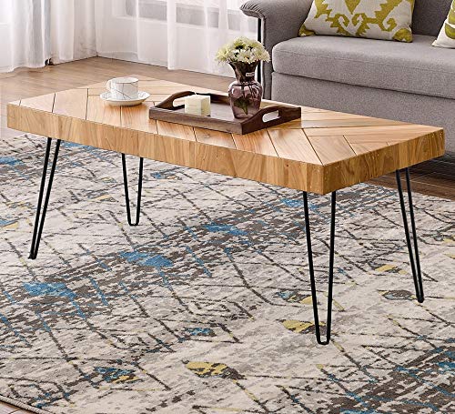 Modern Coffee Table with Metal Hairpin Legs - Industrial Style Glossy Finished Cocktail Table for Living Room, Easy Assembly - Perfect for Small Spaces, Apartments & Home Decor