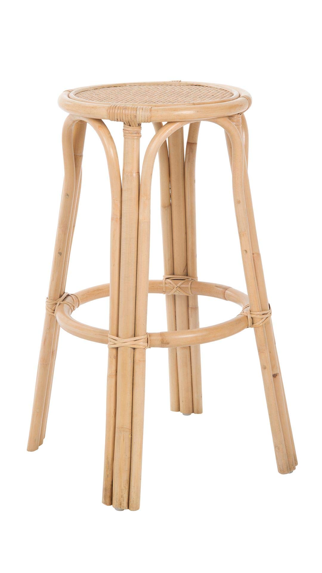 Natural Rattan Backless Bar Stool - Light Brown Kitchen Counter Stool with Lattice Design (1110189) - Perfect for Breakfast Nooks, Kitchen Islands & Outdoor Dining Areas