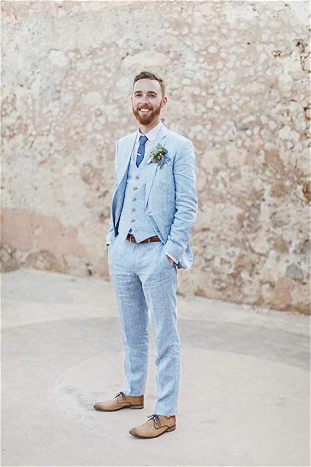 Premium 3-Piece Slim Fit Linen Suit for Men - Grey Wedding Groomsmen Suit with Notched Lapel (2024 Collection) | Formal Occasions, Business Meetings & Special Events