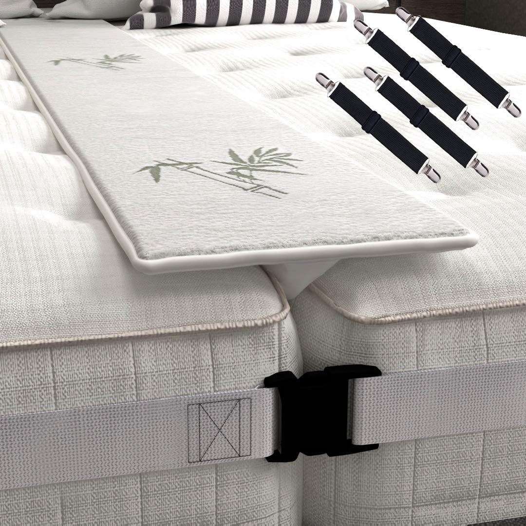 Bamboo Bed Bridge Twin to King Size Converter Kit - Adjustable 2 Inch Wide Mattress Gap Filler & 4 Sheet Fasteners - Includes Storage Bag | Perfect for Guest Rooms, Dorms & Space-Saving Bed Solutions