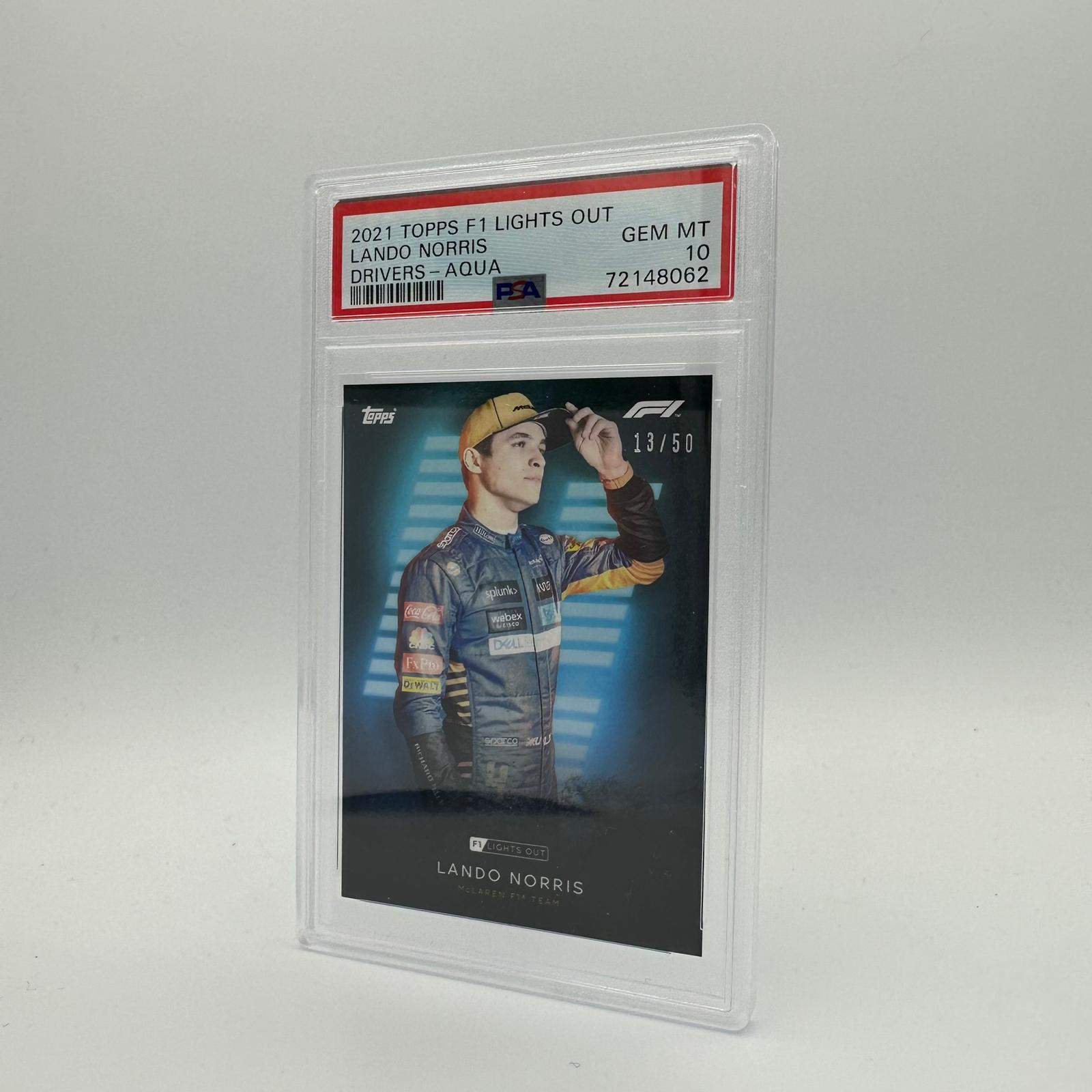 PSA 10 Graded 13/50 Lando Norris 2021 Topps Chrome Formula 1 F1 Drivers Aqua Parallel - Rare Trading Card for Collectors & F1 Fans, Perfect for Display or Investment