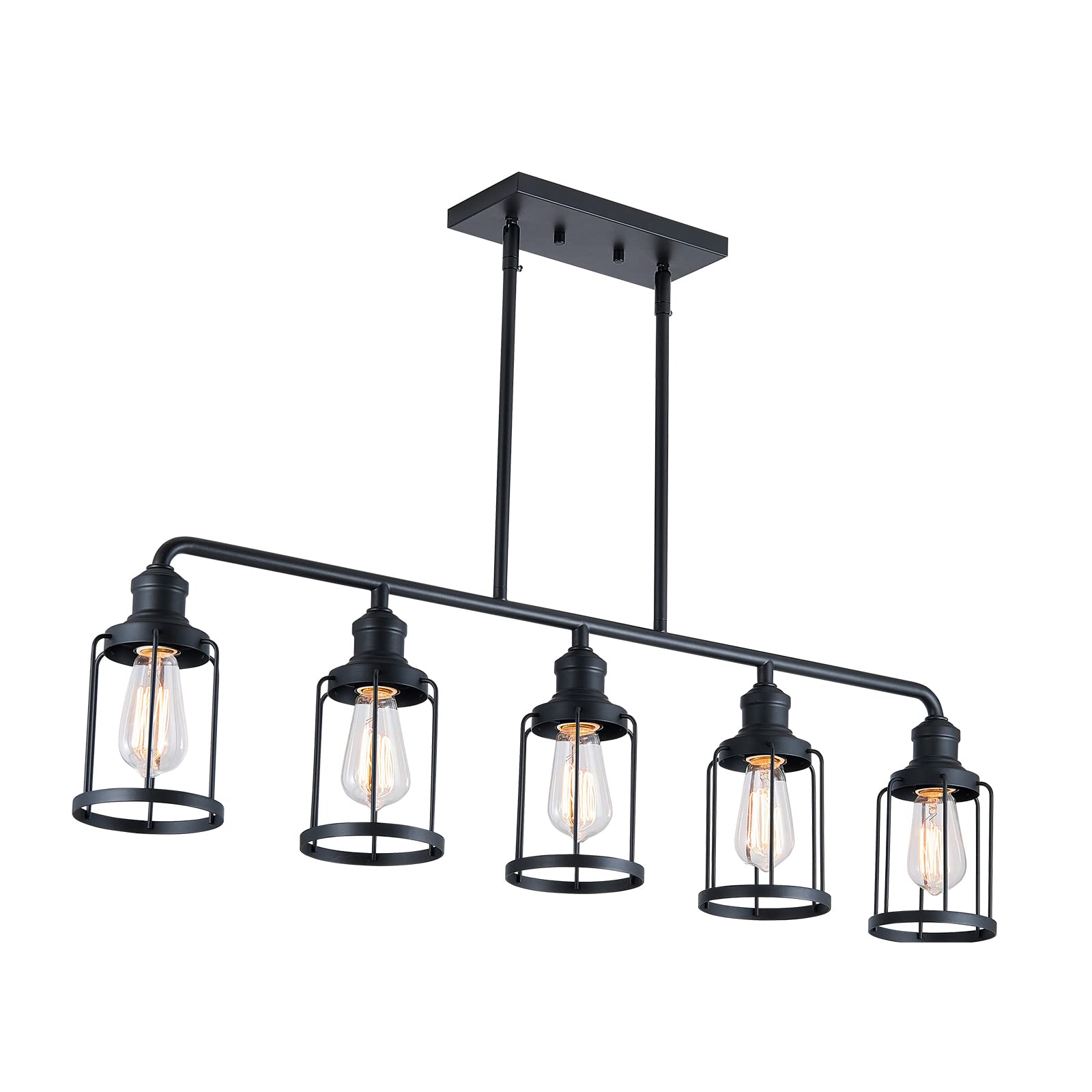 5-Light Black Metal Linear Pendant Light Fixture for Kitchen Island, Dining Room & Living Room - Modern Cage Style Lighting for Home Decor & Interior Design