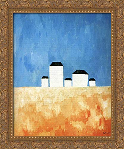Kazimir Malevich Landscape with Five Houses 20x24 Inch Gold Ornate Wood Framed Canvas Art Print - Perfect for Living Room, Bedroom & Office Wall Decor