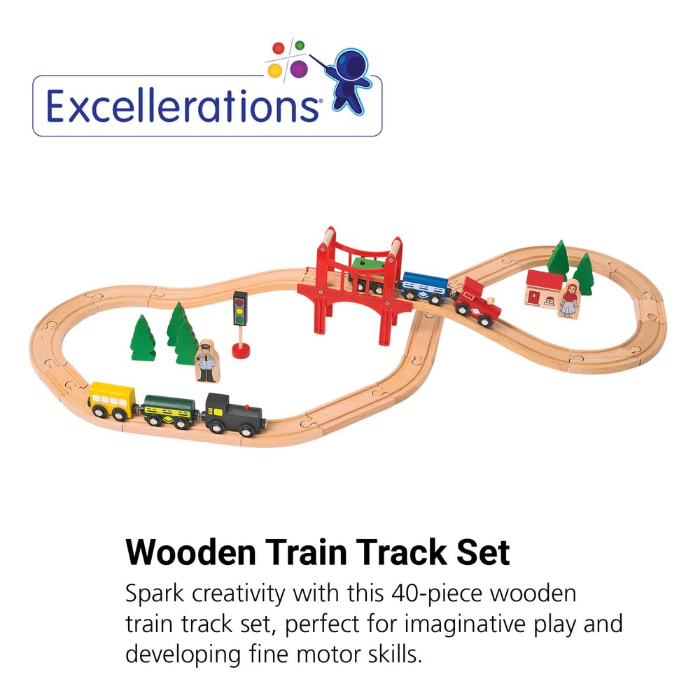 40-Piece Wooden Train Set with Railway Tracks & Accessories - STEM Educational Toy for Preschoolers Ages 3+ | Develops Early Engineering Skills | Perfect for Imaginative Play & Learning Scenarios