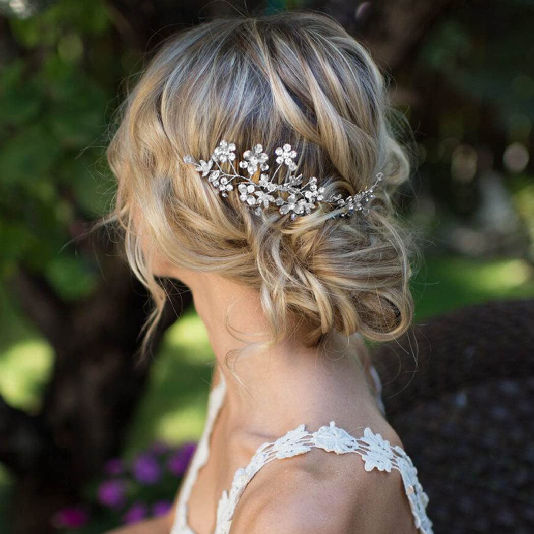 Elegant Silver Crystal Bridal Hair Comb with Rhinestones & Vintage Leaves - Perfect for Weddings, Prom, and Formal Events - Women's Wedding Hair Accessories