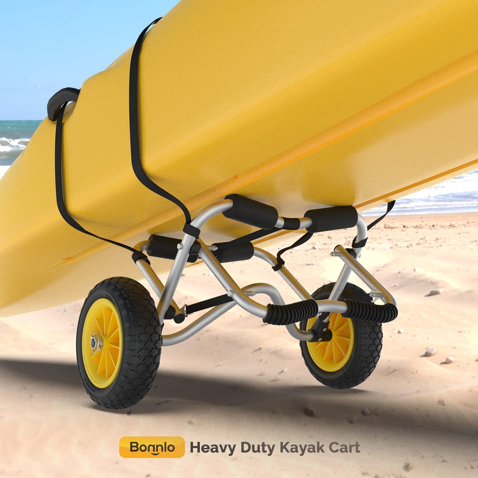 Bonnlo Kayak Cart Dolly - Detachable Canoe Wheels with Solid Tires & Kickstand - Heavy Duty Kayak Trolley for Easy Watercraft Transport - Perfect for Beach, Lake, and River Adventures