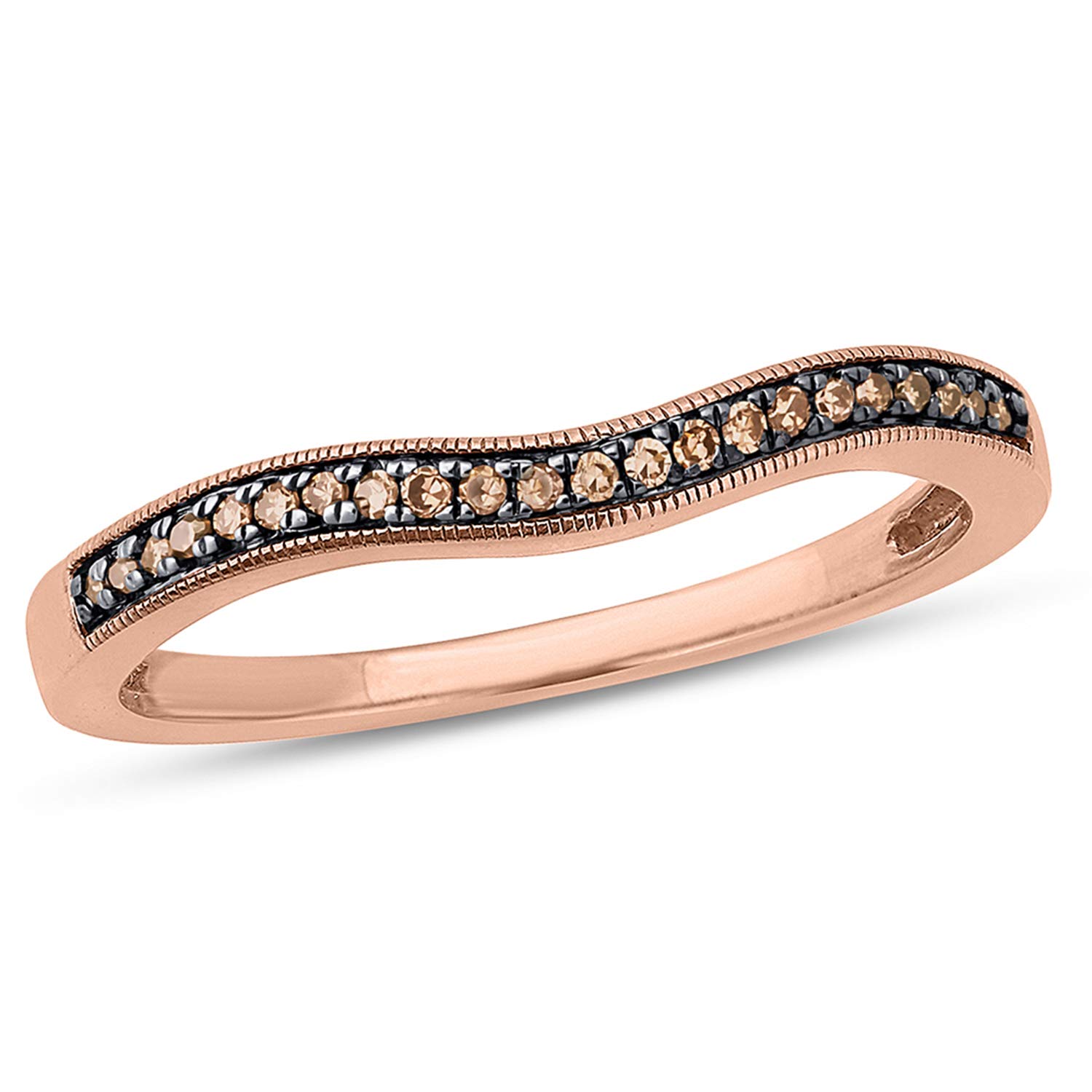 1/10 CT Natural White & Champagne Diamond Stacking Ring for Women - 10K Rose or White Gold Wedding Band, Anniversary Jewelry Gift | Elegant Diamond Accent Ring for Everyday Wear, Date Nights & Special Occasions
