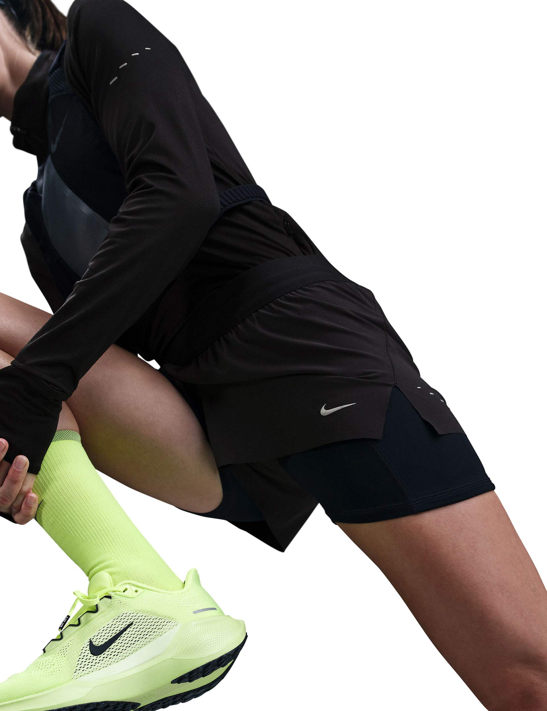 Swift Dri-FIT Mid Rise 2-in-1 Running Shorts for Women - Black/Reflective Silver | Moisture-Wicking Athletic Shorts for Running, Gym & Outdoor Workouts