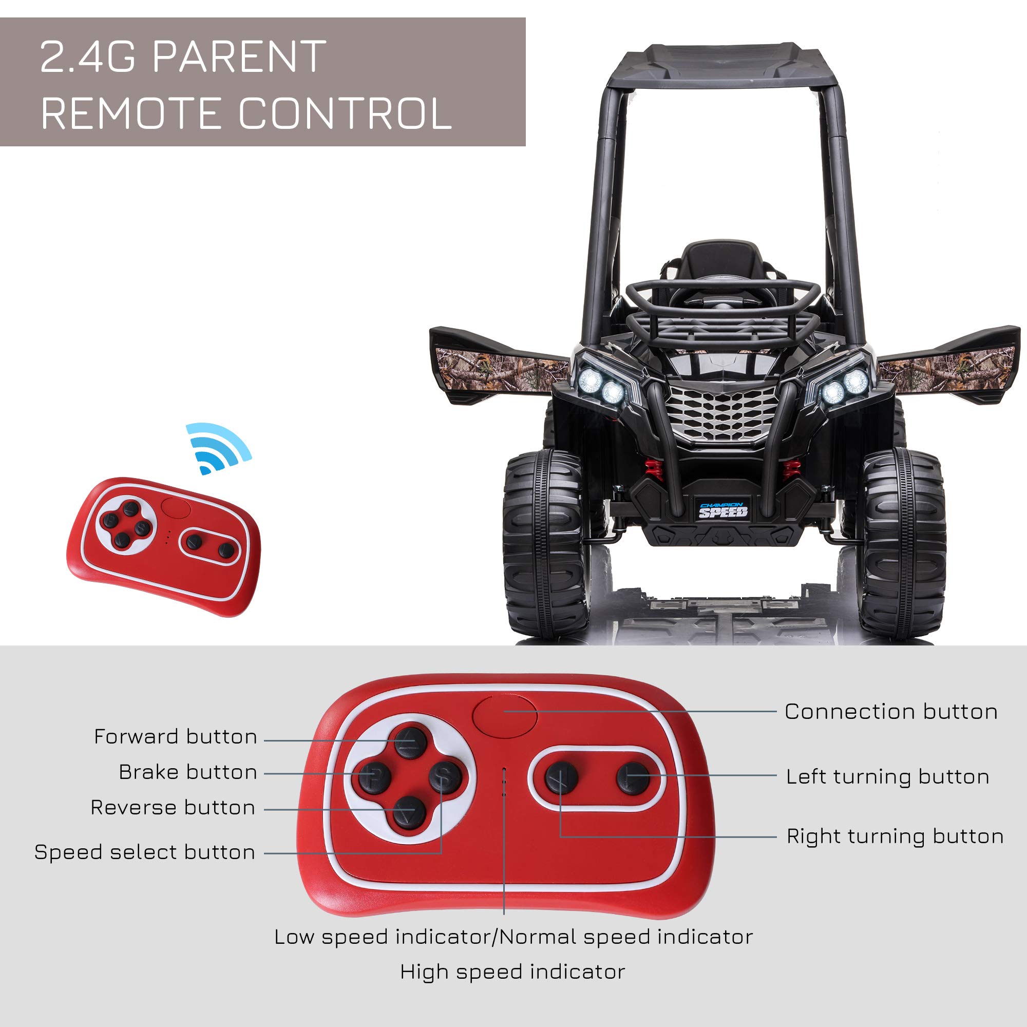12V Kids Electric UTV Ride-On Car - Battery Powered Toy Vehicle with Music, Lights, MP3/USB, Suspension & Parent Remote Control - Off-Road Adventure Gift for Boys & Girls (Camo) - Perfect for Backyard Play, Birthday Presents & Outdoor Family Fun