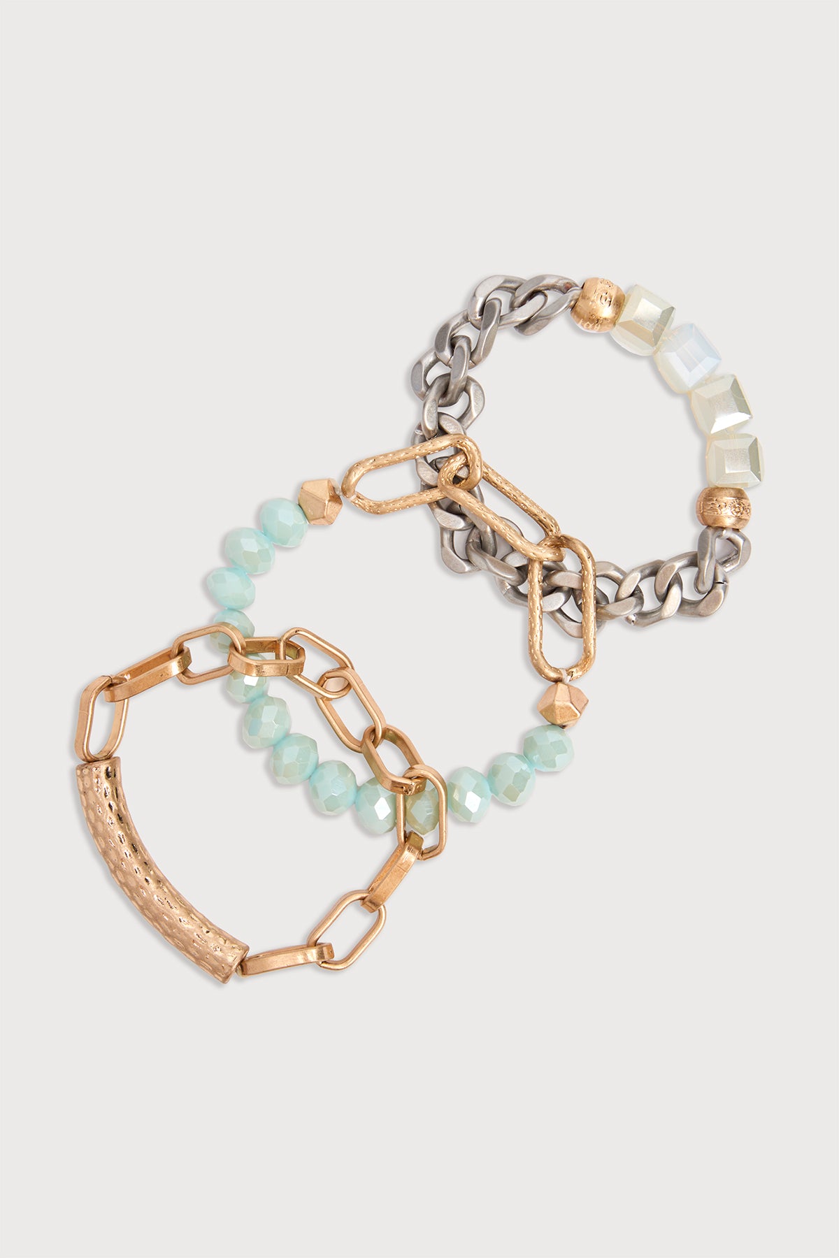 Metallic Beaded Chain Trio Bracelet Set - Gold Silver Rose Gold Adjustable Bangle for Women - Perfect for Parties, Weddings & Everyday Wear
