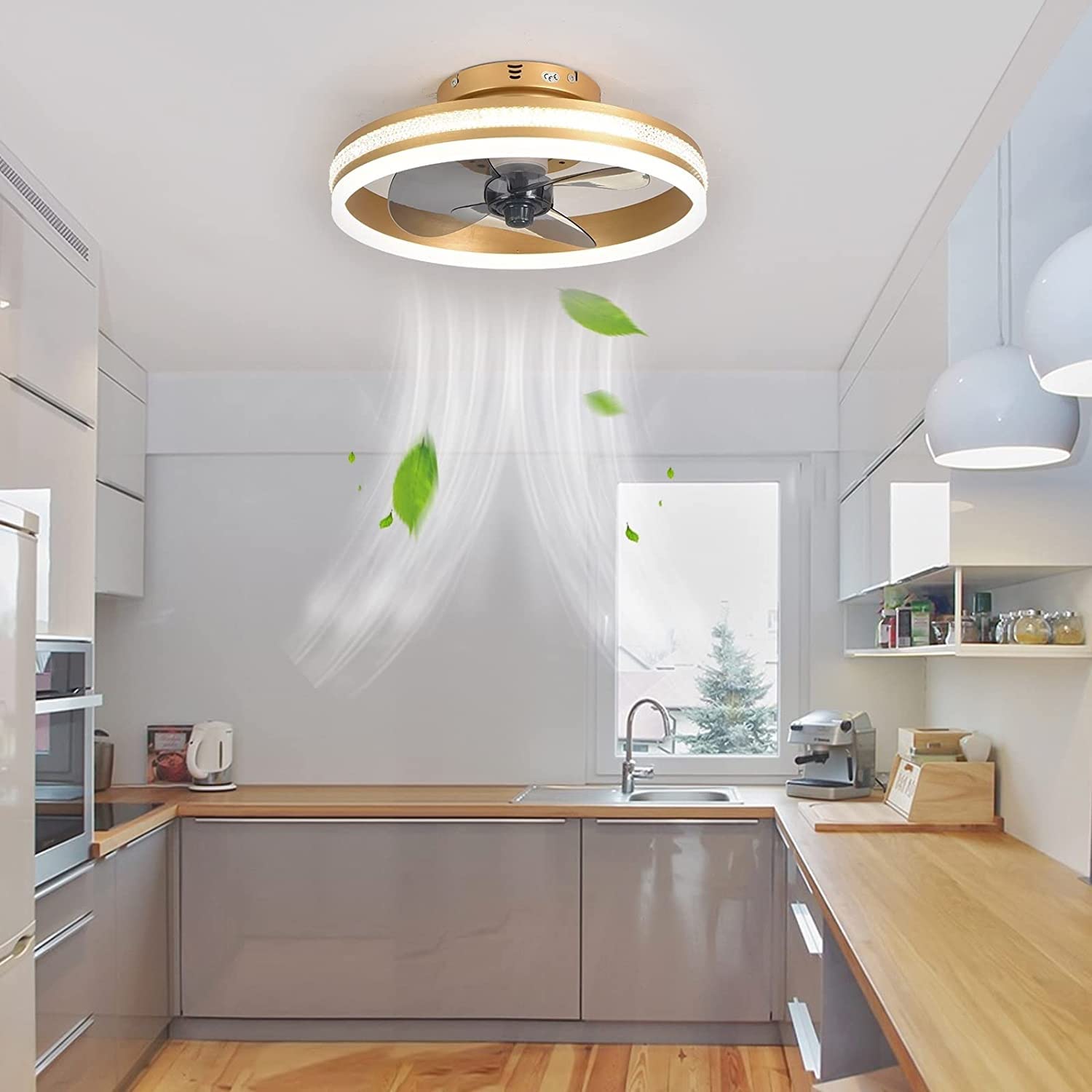 Modern LED Dimmable Ceiling Fan with Light - Remote Control & Timer Function - Gold/Black Finish - Perfect for Living Room, Bedroom, Kitchen & Dining Room - Energy Efficient Cooling & Ambient Lighting Solution