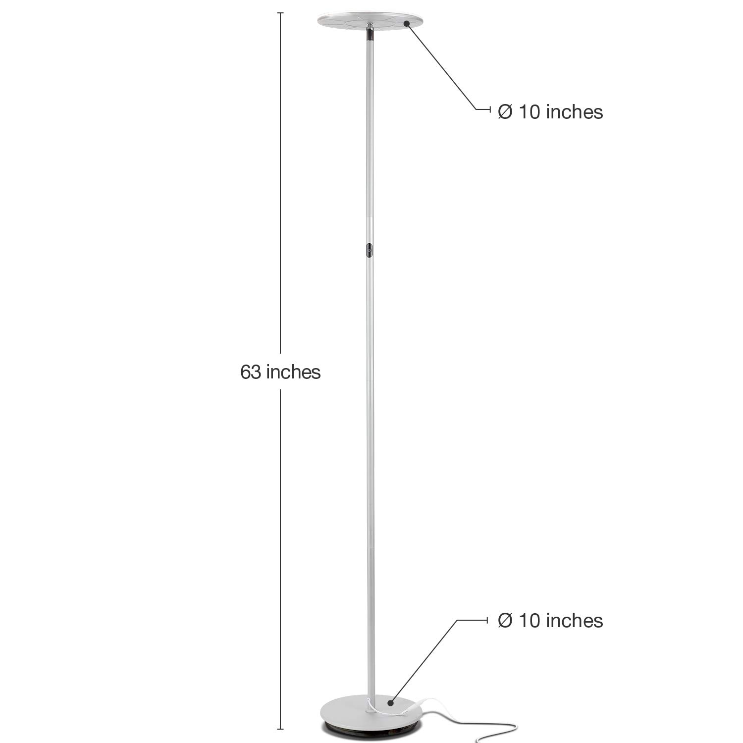 Brightech Sky LED Floor Lamp - Super Bright Dimmable Torchiere Standing Lamp for Living Room, Bedroom & Office - Tall Reading Light in Platinum Silver - Perfect for Cozy Nights & Workspaces