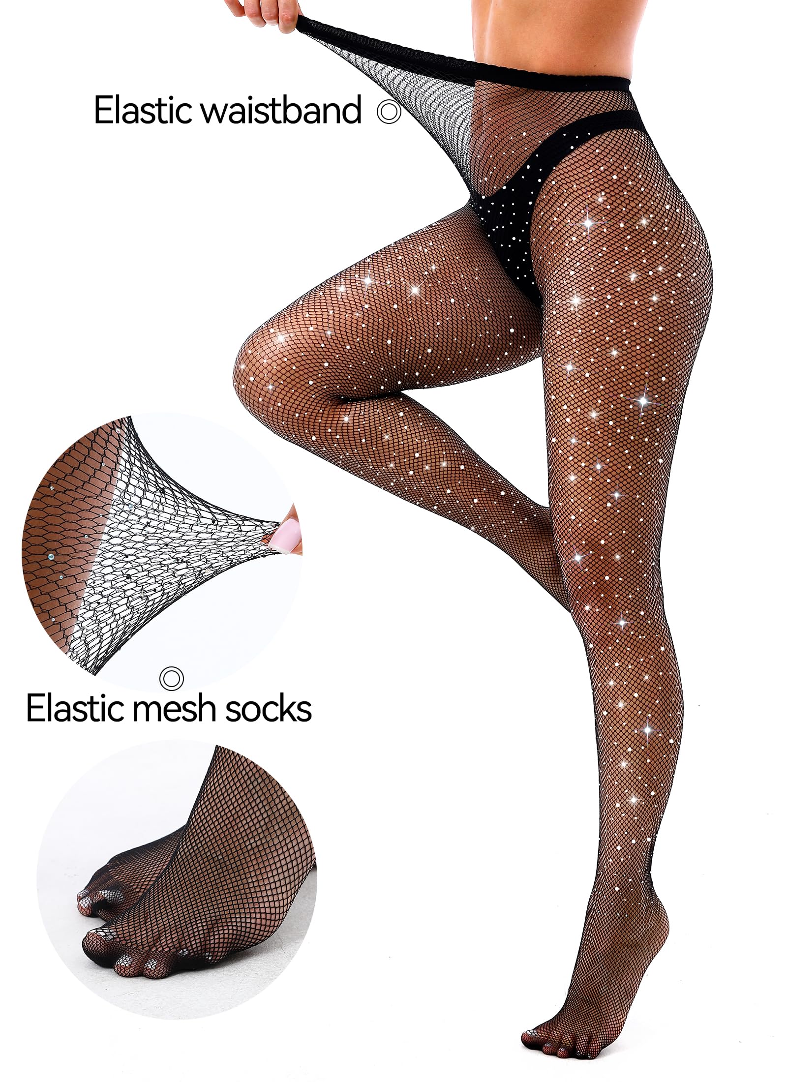 Sparkly Rhinestone Fishnet Stockings for Women - High Waist Jeweled Party Tights | Sexy Evening Wear, Club Outfits & Costume Accessories