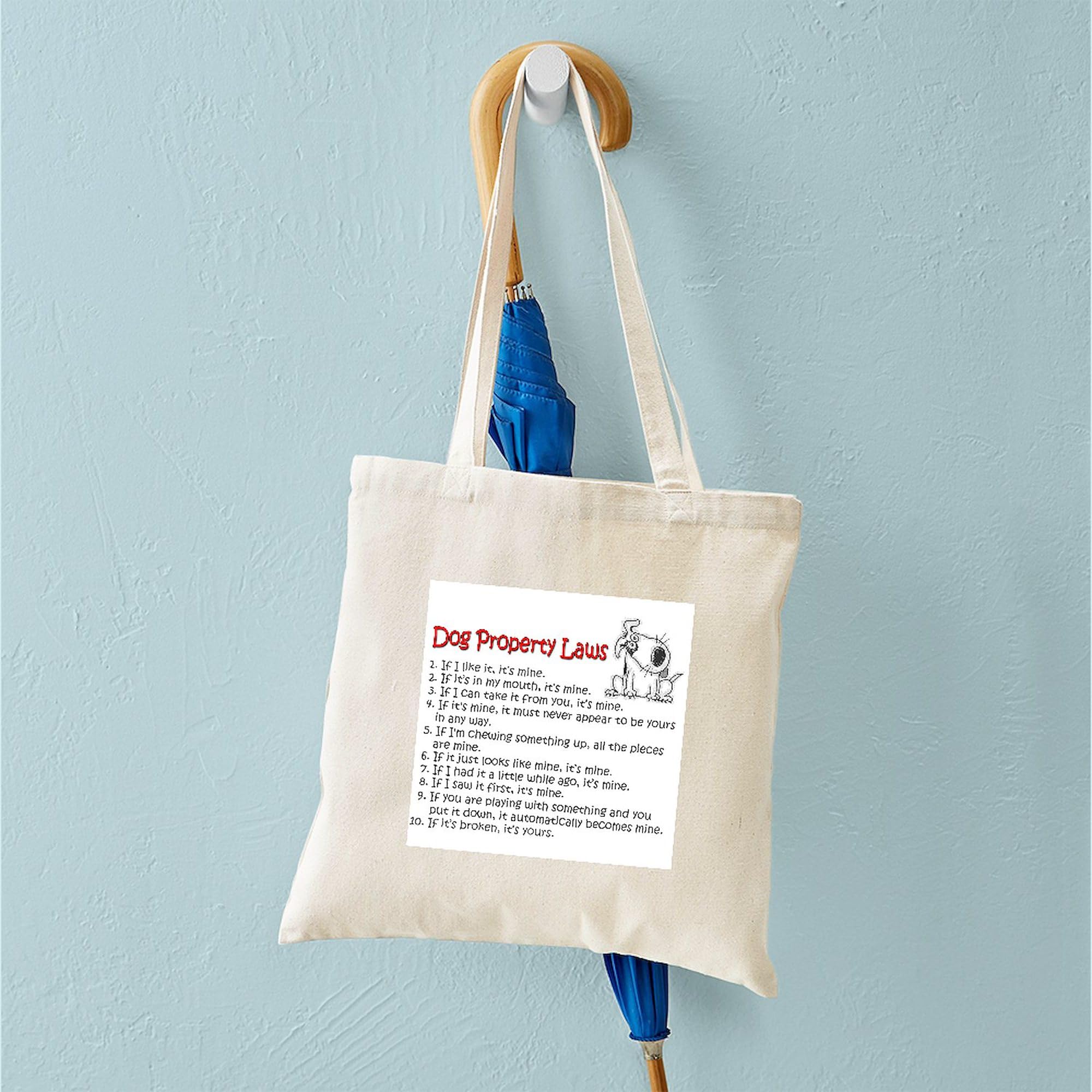 Funny Dog Property Laws Tote Bag - Natural Canvas Reusable Shopping Bag for Groceries, Beach & Pet Owners