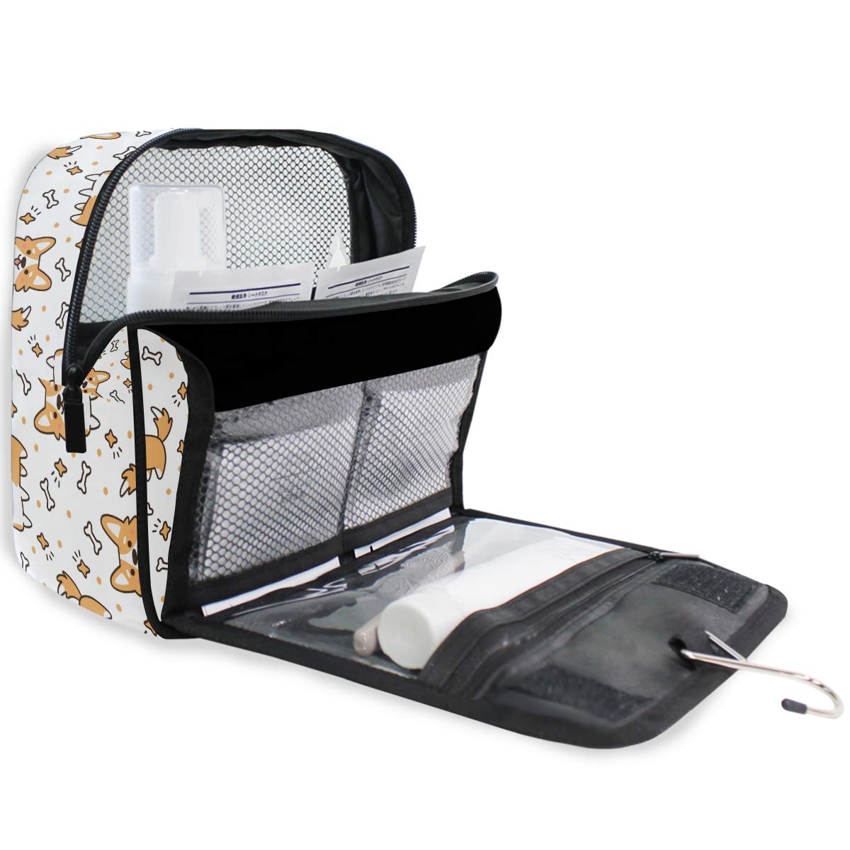 Cute Corgi Dog Hanging Toiletry Bag for Women - Travel Cosmetic Organizer with Sturdy Hook, Portable Makeup Pouch for Bathroom & Vacation - Perfect for Camping, Gym, and College Dorm Essentials