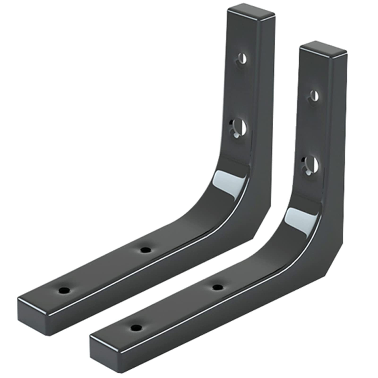 YFZN Black Metal Shelf Brackets - Heavy Duty L-Shaped Corner Braces (2 Pack) for Wall-Mounted Shelves, DIY Home Decor, Space Saving Right Angle Brackets - Perfect for Kitchen, Bathroom & Garage Storage Organization