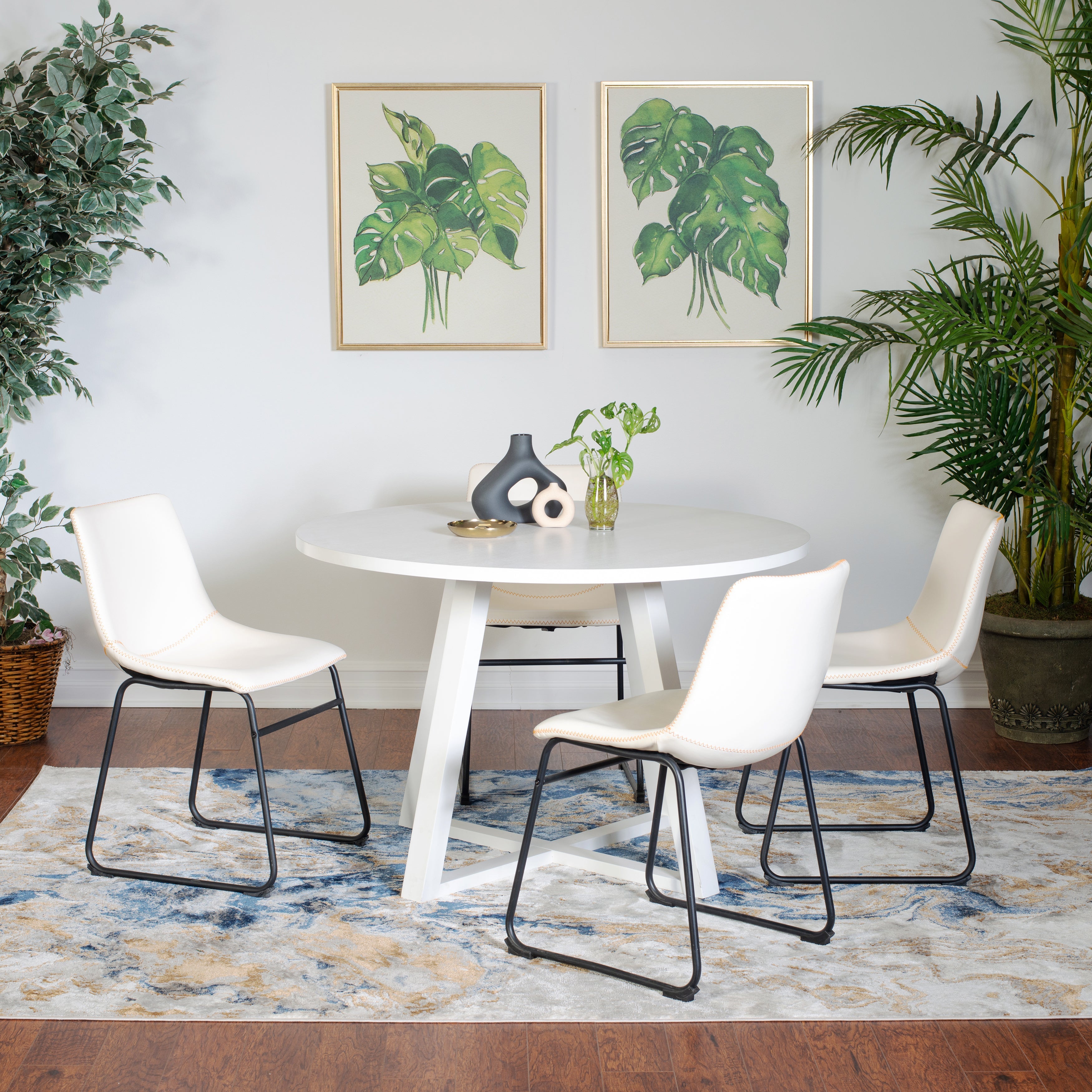 Roundhill Furniture Varna 5-Piece Round Dining Set with Trestle Table & 4 Stylish Chairs - Perfect for Small Spaces, Breakfast Nooks & Cozy Family Meals