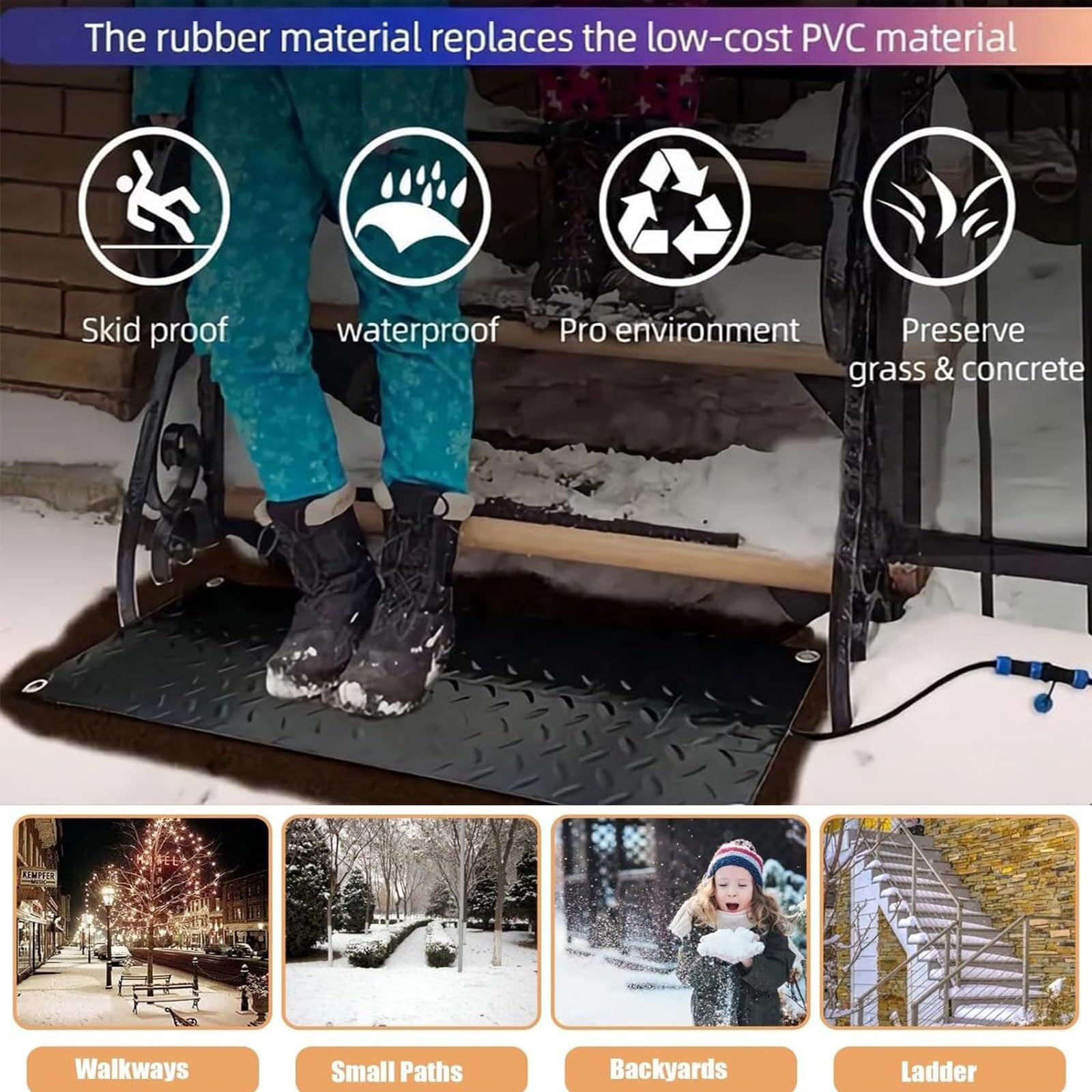 Heated Snow Melting Mat with Timer - 10'' Non-Slip Electric Foot Mat for Walkways | Winter Outdoor Snow Removal | Safe for Steps, Driveways & Patios