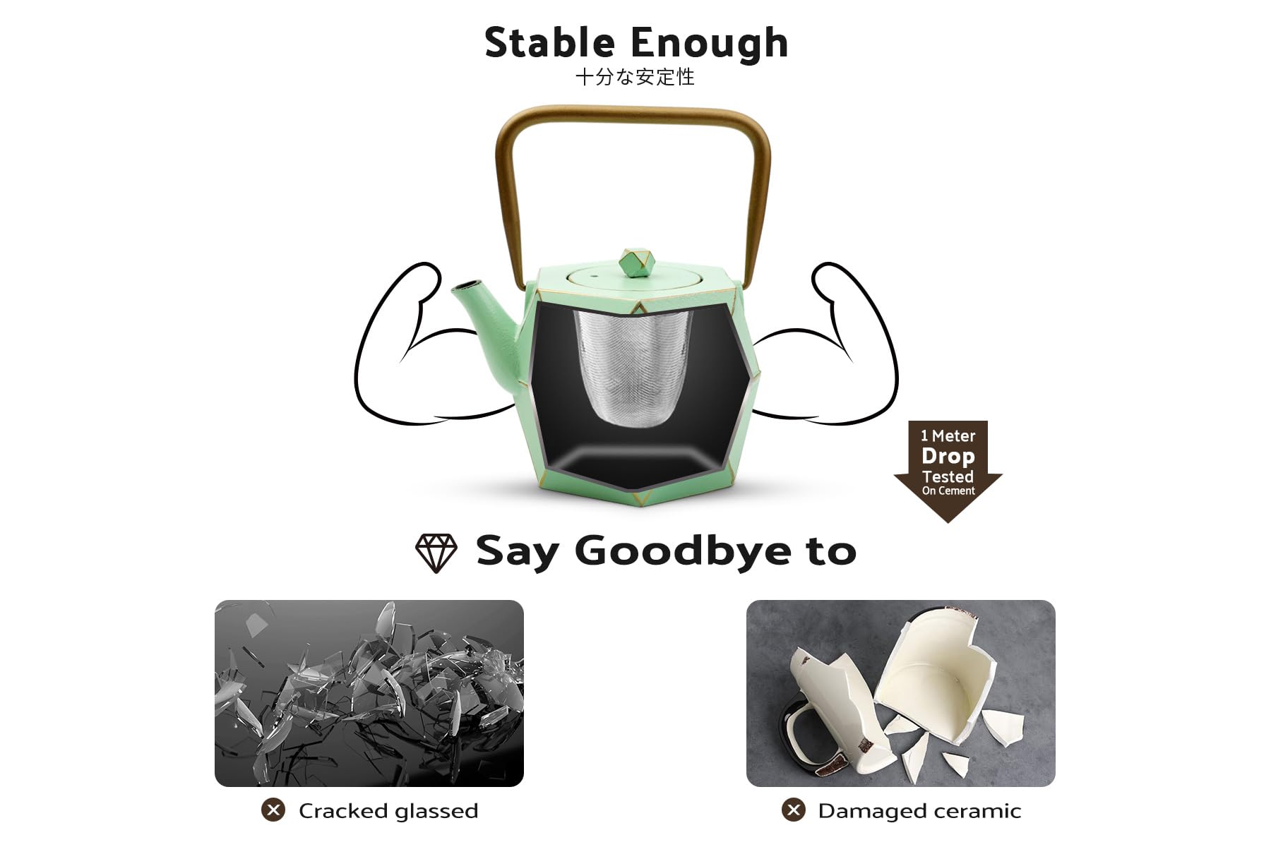 Premium Japanese Cast Iron Teapot with Removable Infuser - 30oz (900ml) Stovetop Safe Diamond Design Kettle for Loose Leaf Tea - Perfect for Home Brewing, Tea Ceremonies & Gift Giving - Light Green