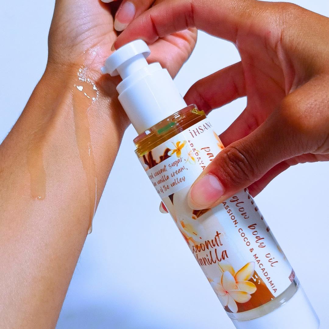 Organic Vanilla Coconut Body Oil for Dry Skin - Hydrating & Nourishing Moisturizer for Massage, After Shower & Daily Skincare