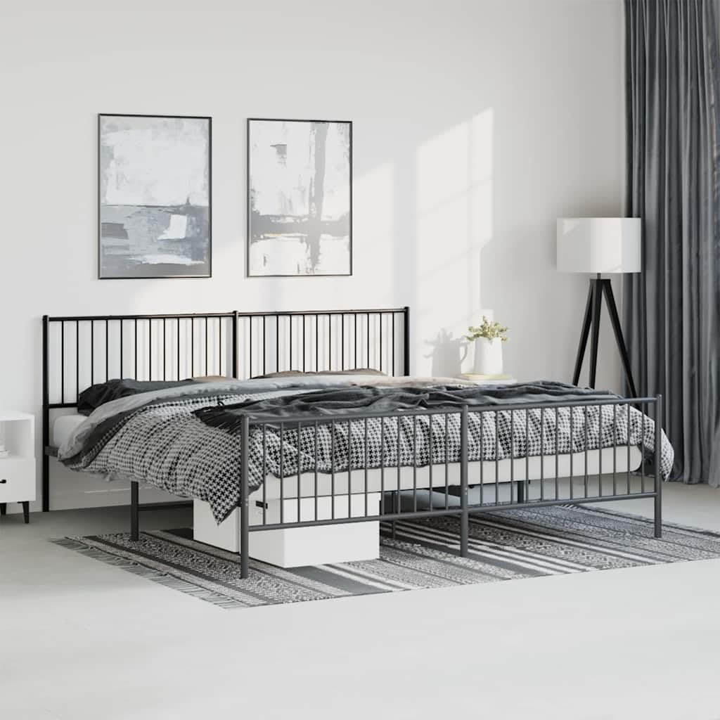76x79.9 Inch Black Metal Bed Frame with Footboard - Heavy Duty Platform Bed Frame No Box Spring Needed, Sturdy Steel Slat Support for Queen/King Size Mattress - Perfect for Master Bedroom, Guest Room or Dormitory