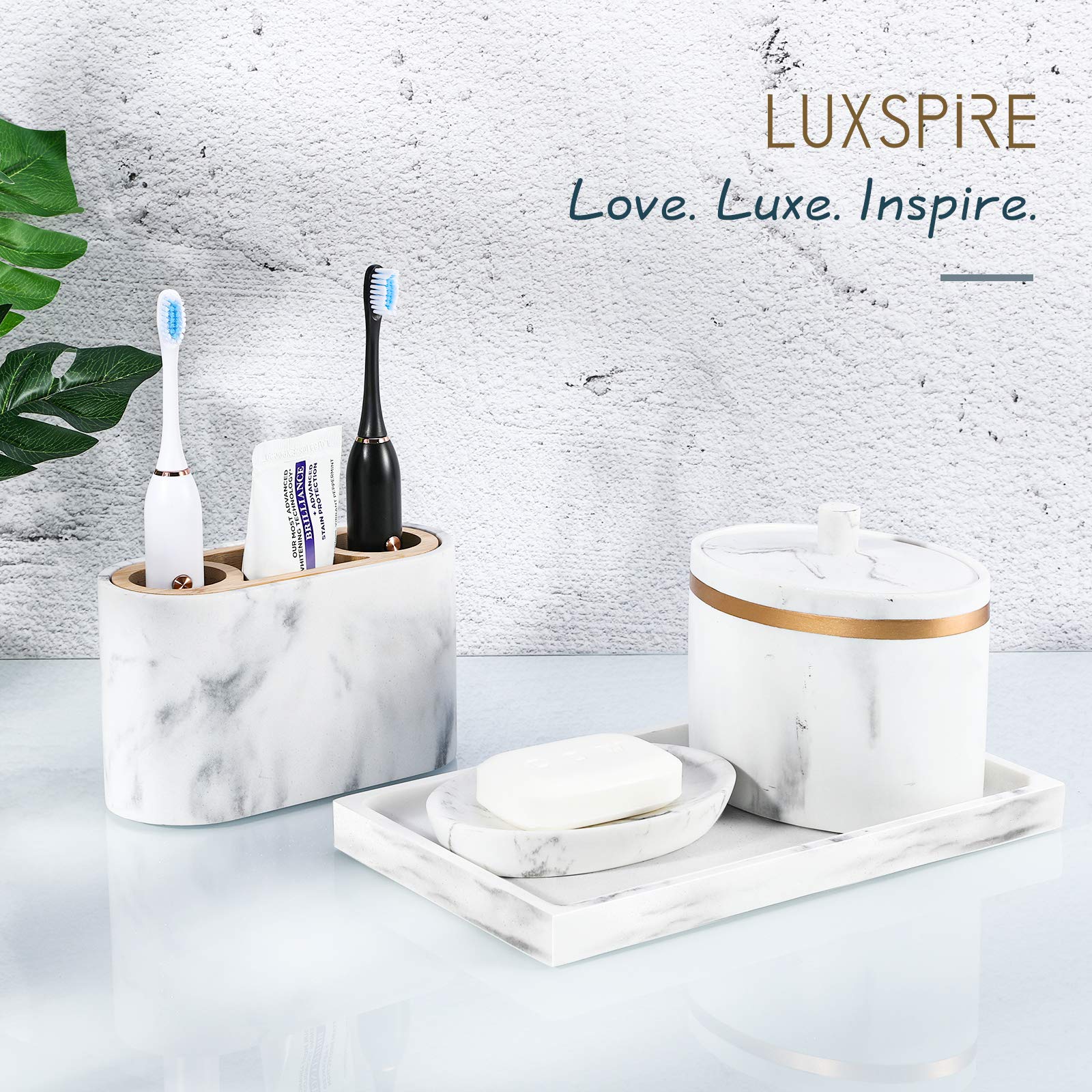 Luxspire Resin Bathroom Vanity Tray - Jewelry Ring Dish & Countertop Organizer for Perfume, Candles, Soap - Gravel White | Perfect for Bathroom, Dresser, Kitchen Sink & Home Decor Storage