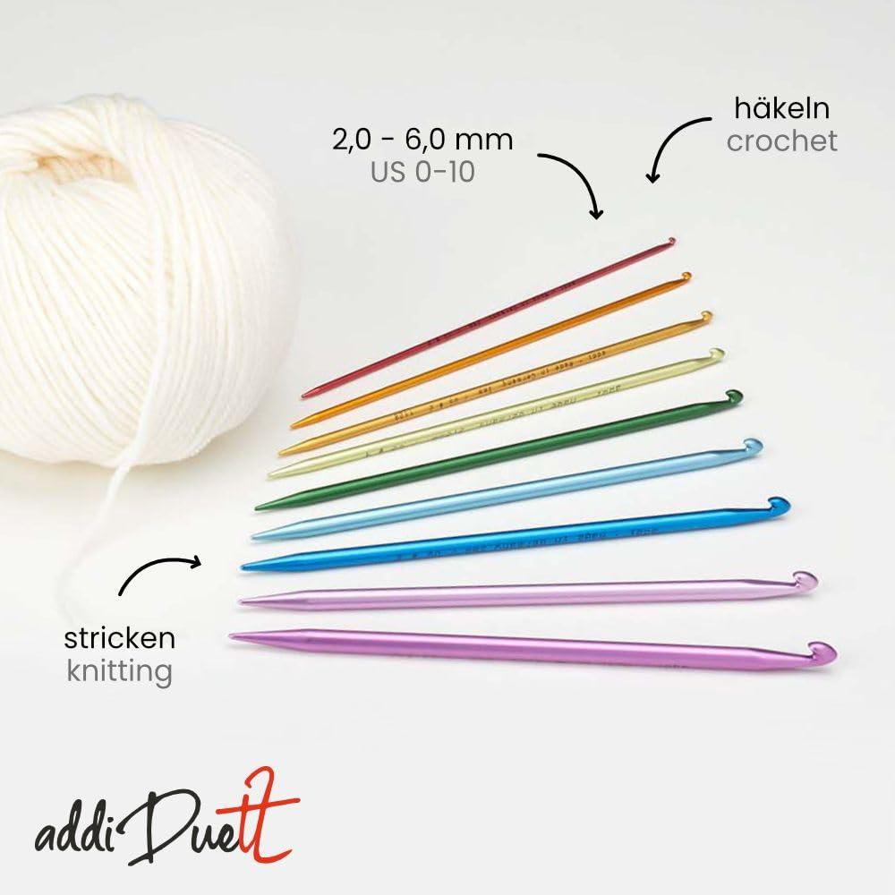 AddiDuett 4.0mm Crochet Hook Set - Ergonomic Double-Ended Knitting Needle for Amigurumi, Socks & Hats - Perfect for Beginners & Professional Crafters (Green) - Use for Yarn Crafts, DIY Projects & Gift Making