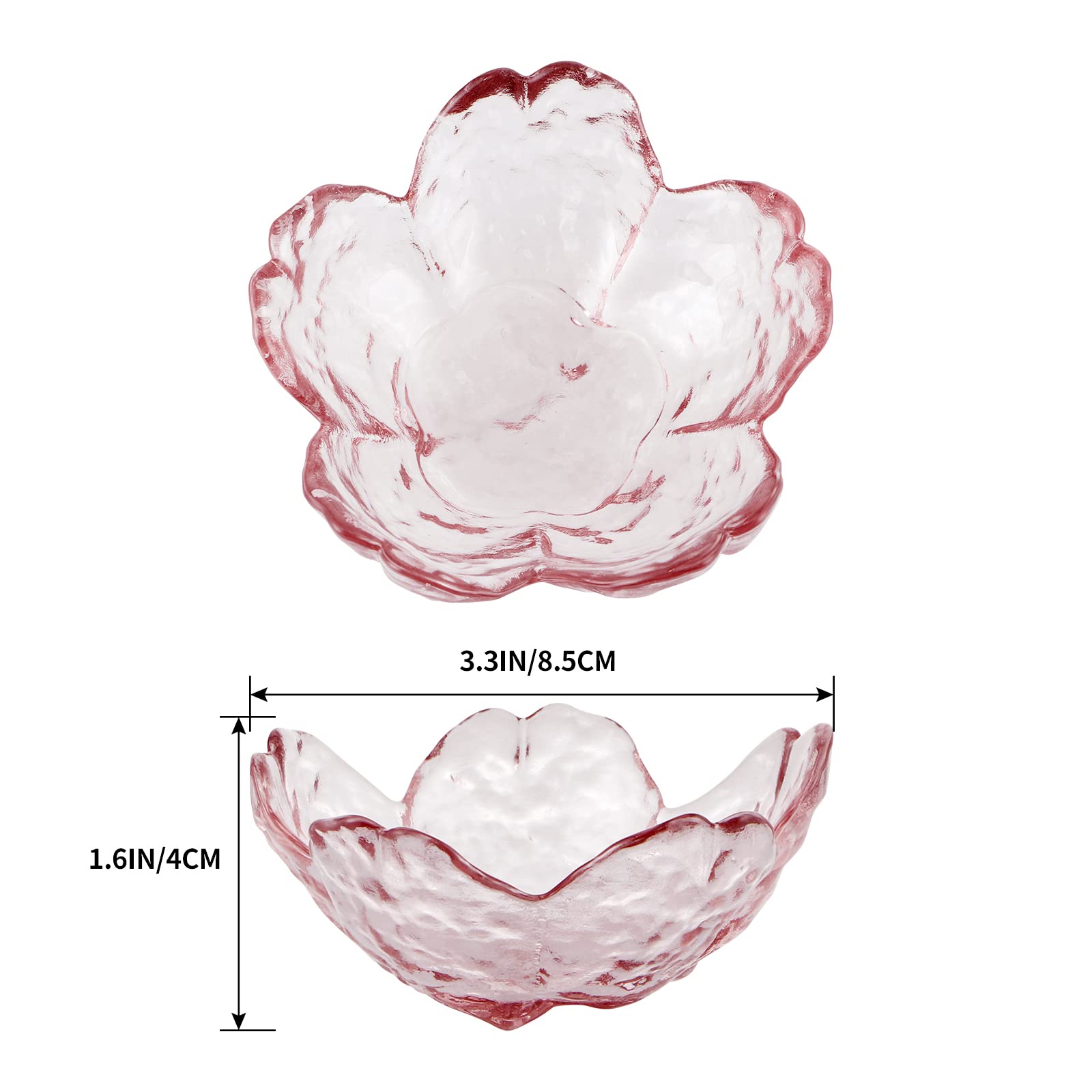 8 Pcs Glass Sakura Soy Sauce Dishes - Cute Mini Dessert Bowls & Stackable Appetizer Plates for Dips, Seasonings, Snacks, Fruits, Tea Bags - Perfect for Sushi, Ice Cream, Candy, Jewelry Storage (Pink)