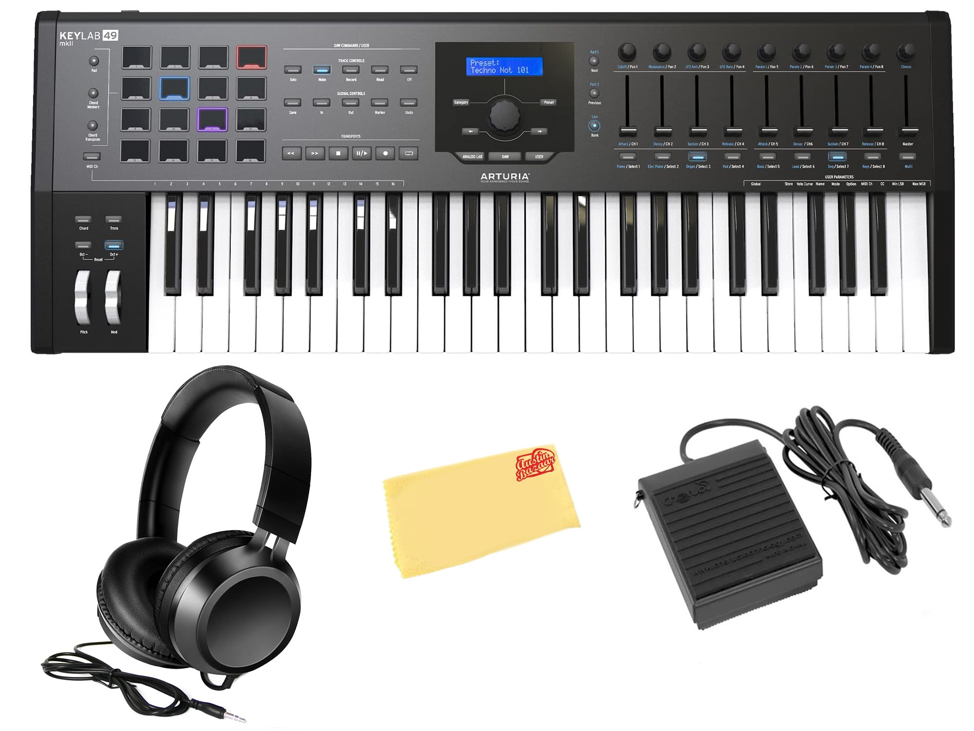 Arturia KeyLab 49 MkII 49-Key MIDI Keyboard Controller with Headphones, Sustain Pedal & Polishing Cloth - Professional Music Production for Home Studio, Live Performance & Beat Making