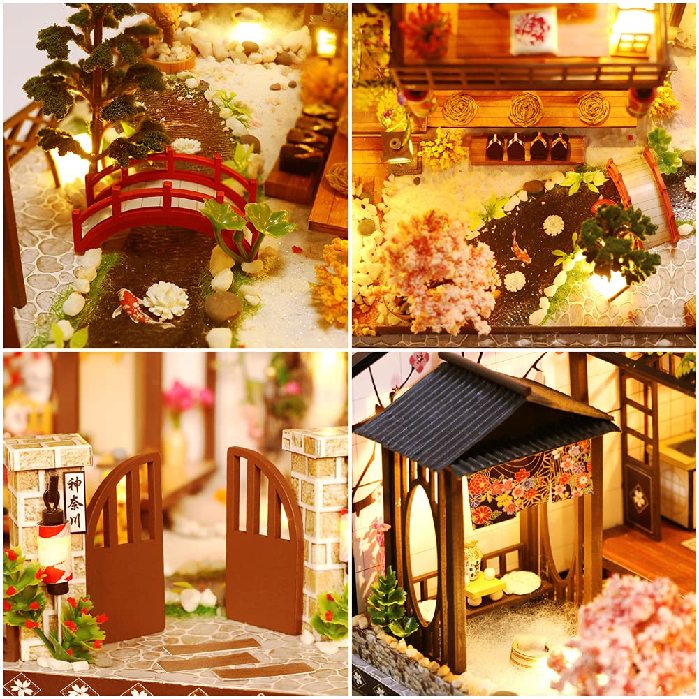 Yuzhen DIY Miniature Dollhouse Kit with Furniture & LED Lights - Japanese Wooden Dollhouse with Dust Cover & Music Box - Perfect Gift for Adults & Kids - Great for Home Decor, Collectors & Creative Play