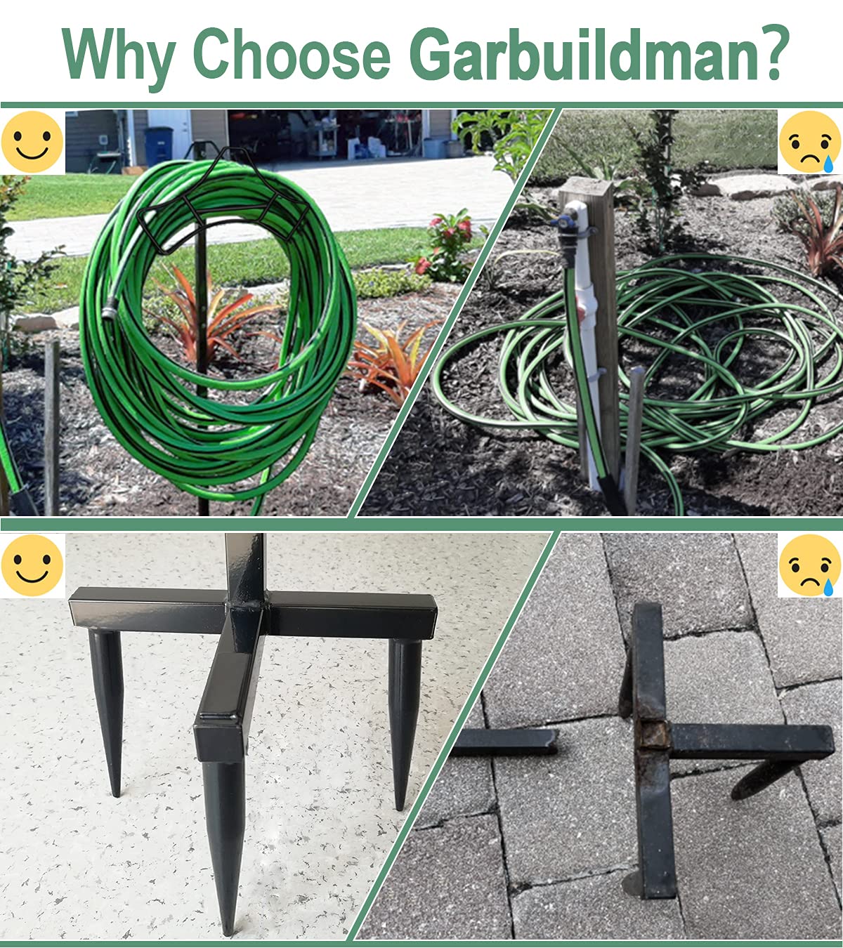 Garbuildman Heavy Duty Metal Garden Hose Holder Stand - Outdoor Water Pipe Reel Rack with Rust-Proof Coating, Shiny Black - Perfect for Lawn, Yard & Garden Watering Organization