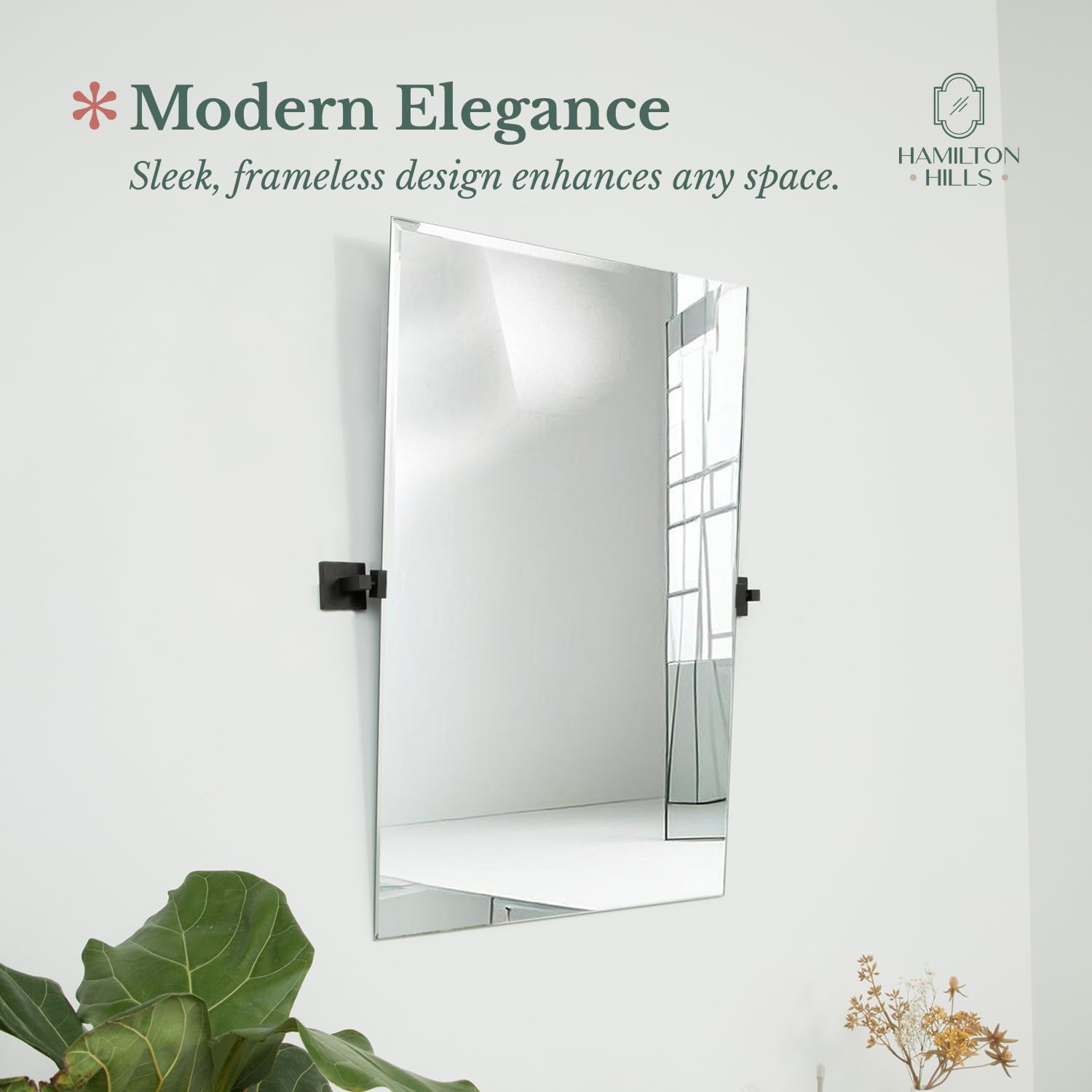 24x36 Inch Pivot Wall Mirror with Matte Black Brackets - Frameless Adjustable Bathroom Vanity Mirror - Modern Farmhouse Wall-Mounted Design for Bedroom & Living Room Decor
